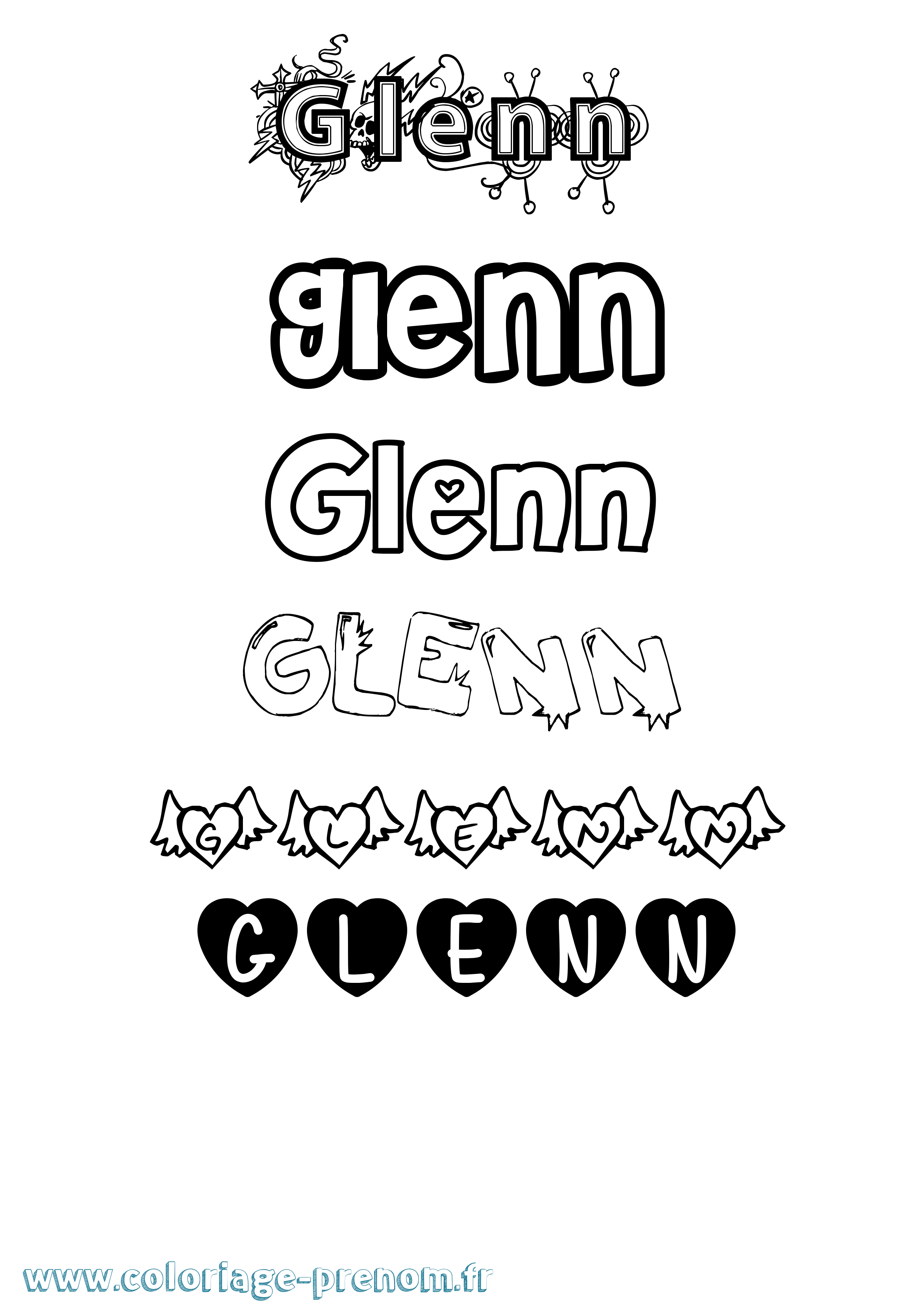 Coloriage prénom Glenn Girly