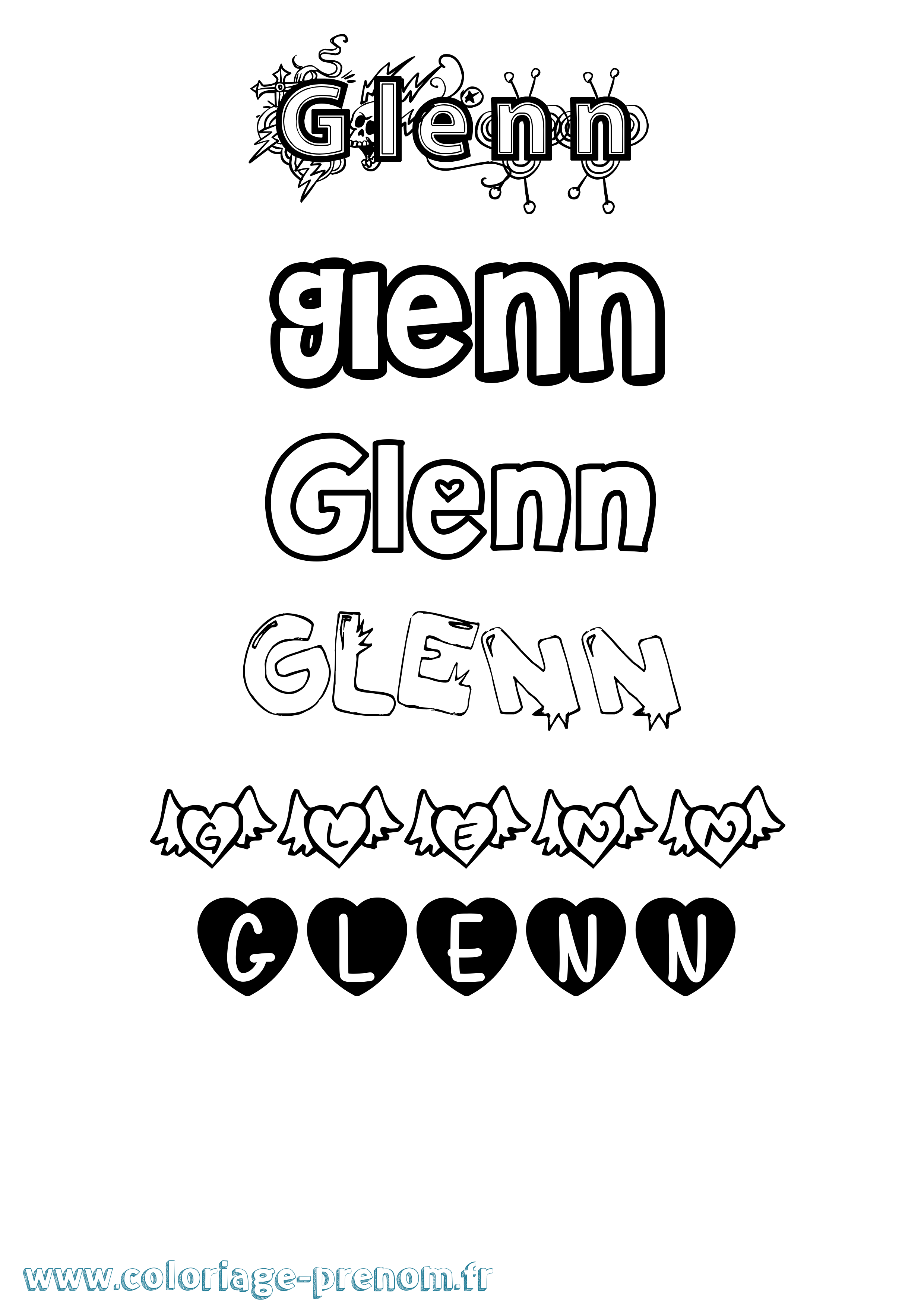 Coloriage Glenn Girly Coloriage prénom Glenn Girly