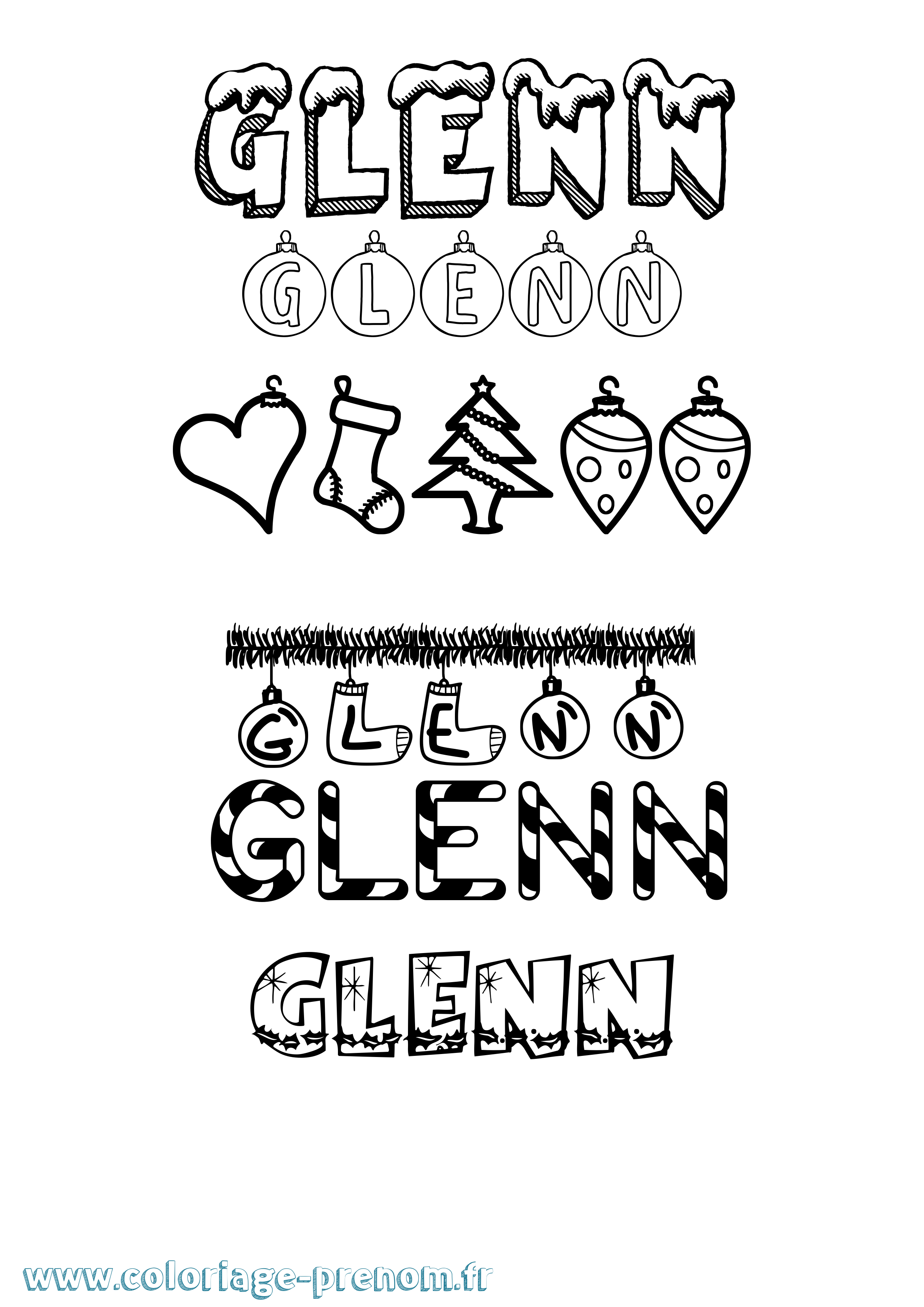 Coloriage Glenn Noël Coloriage prénom Glenn Noël