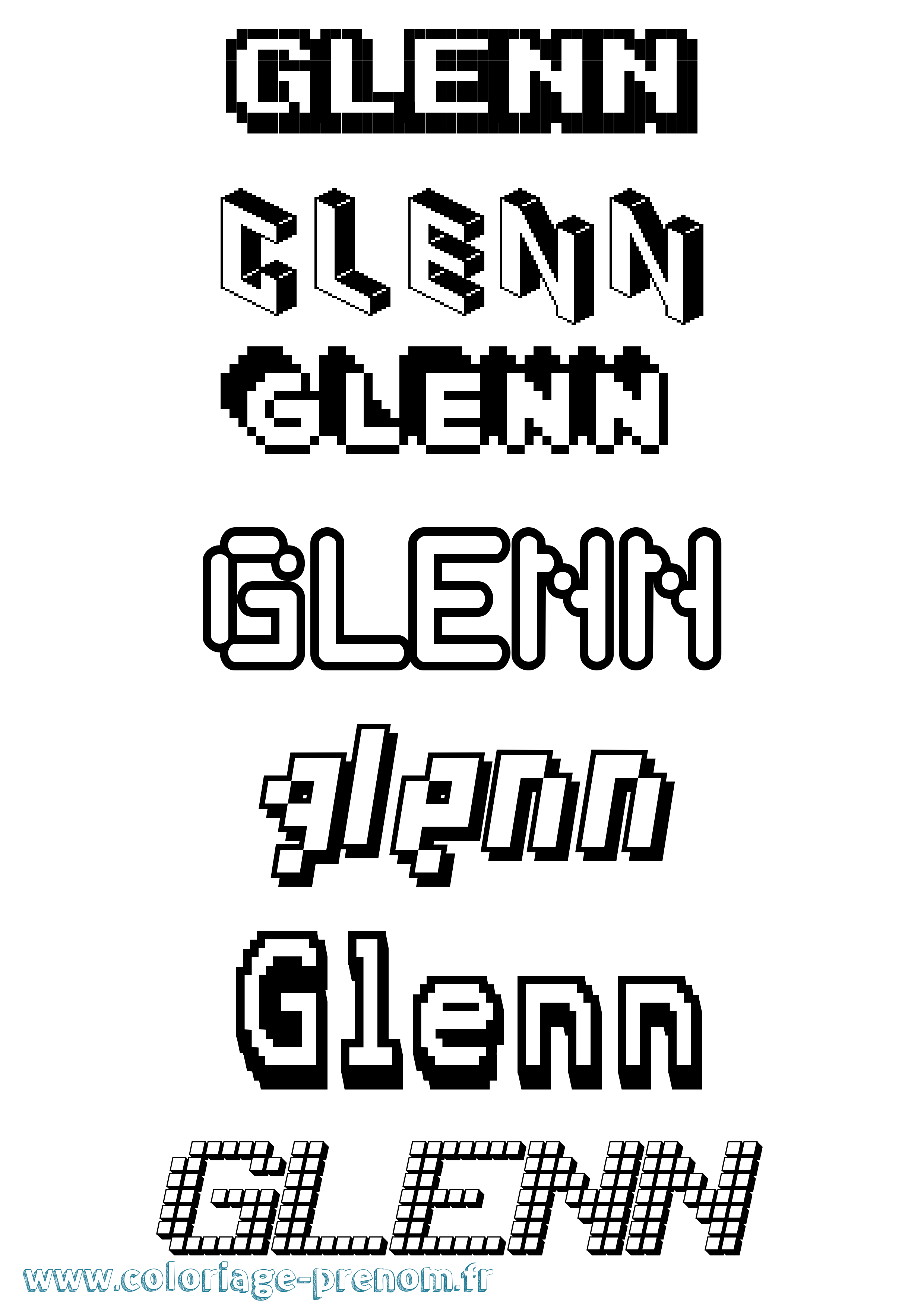 Coloriage prénom Glenn Pixel