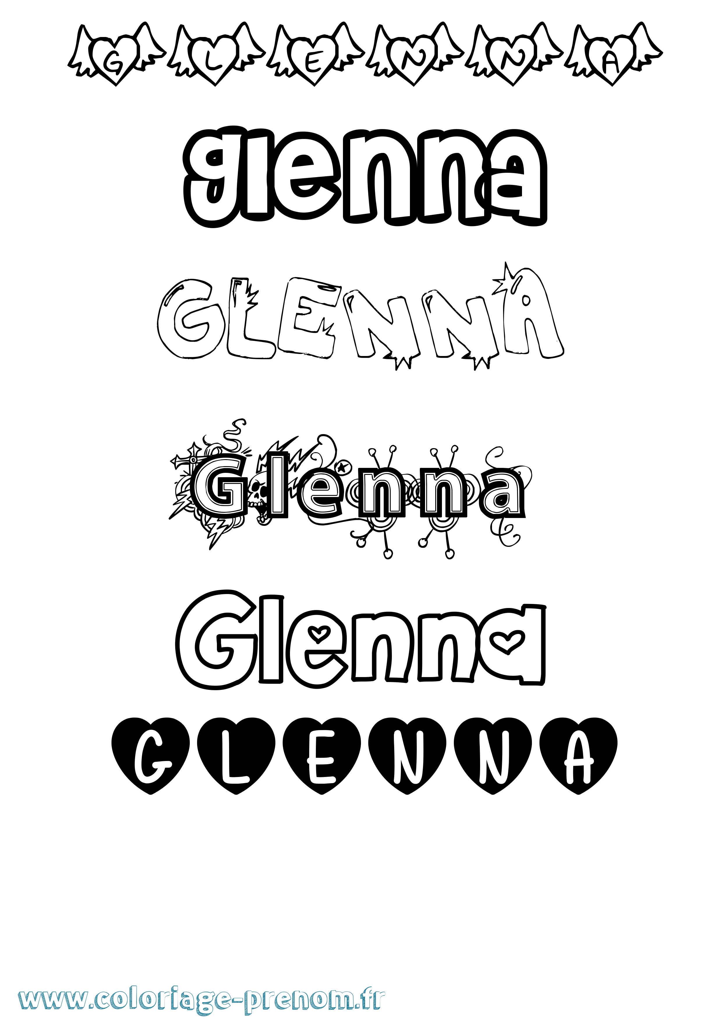 Coloriage prénom Glenna Girly