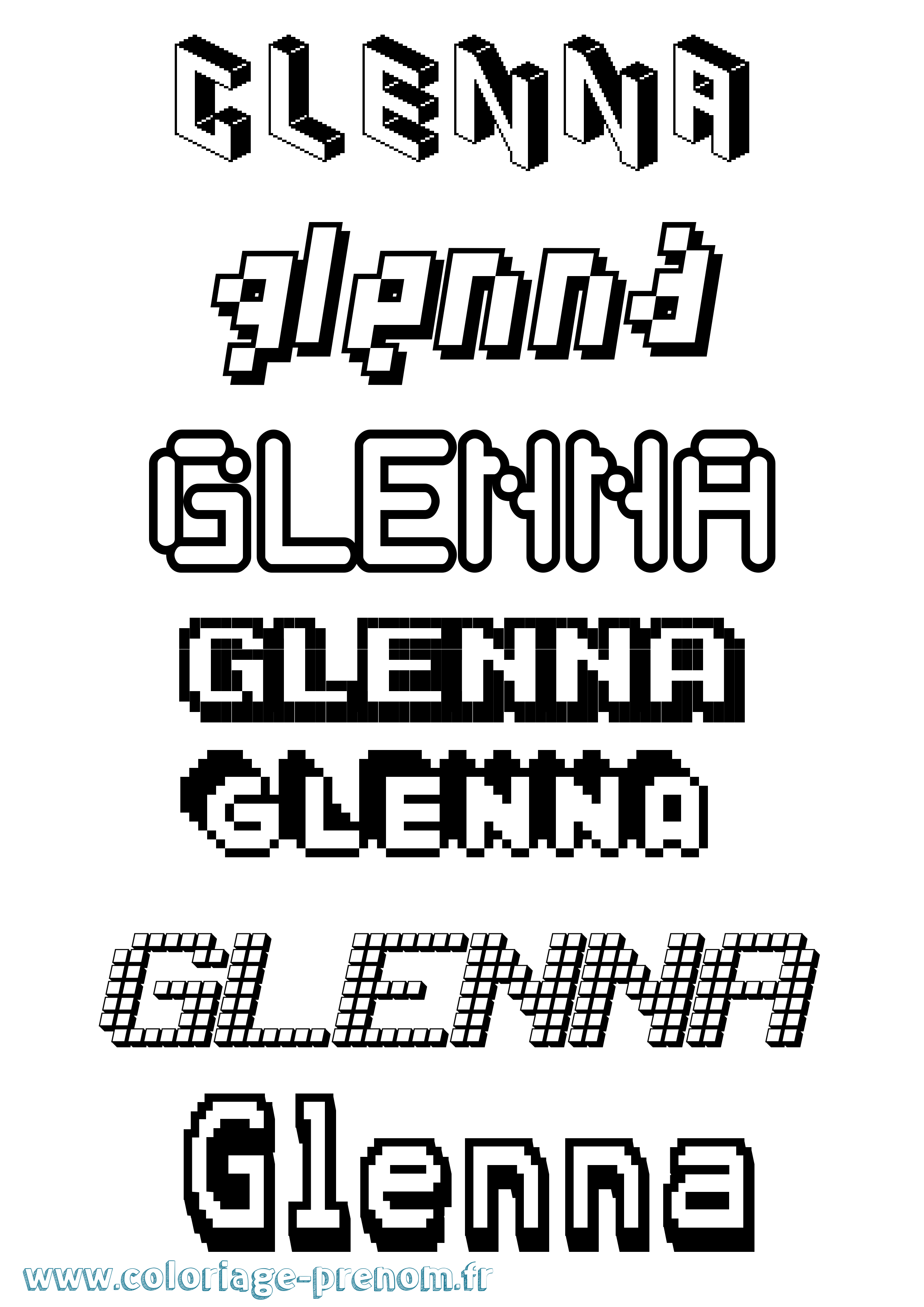 Coloriage prénom Glenna Pixel