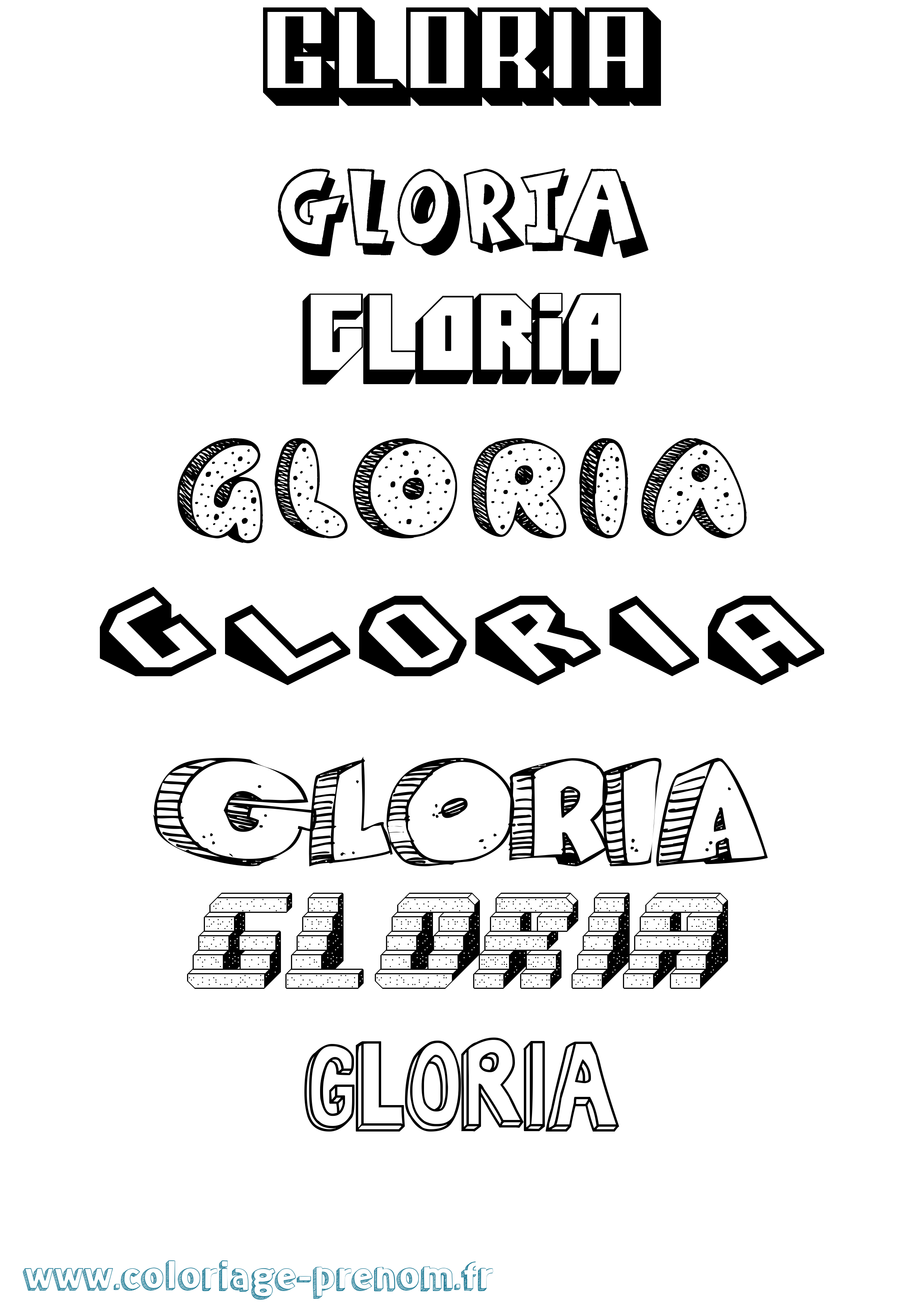 Coloriage prénom Gloria Effet 3D
