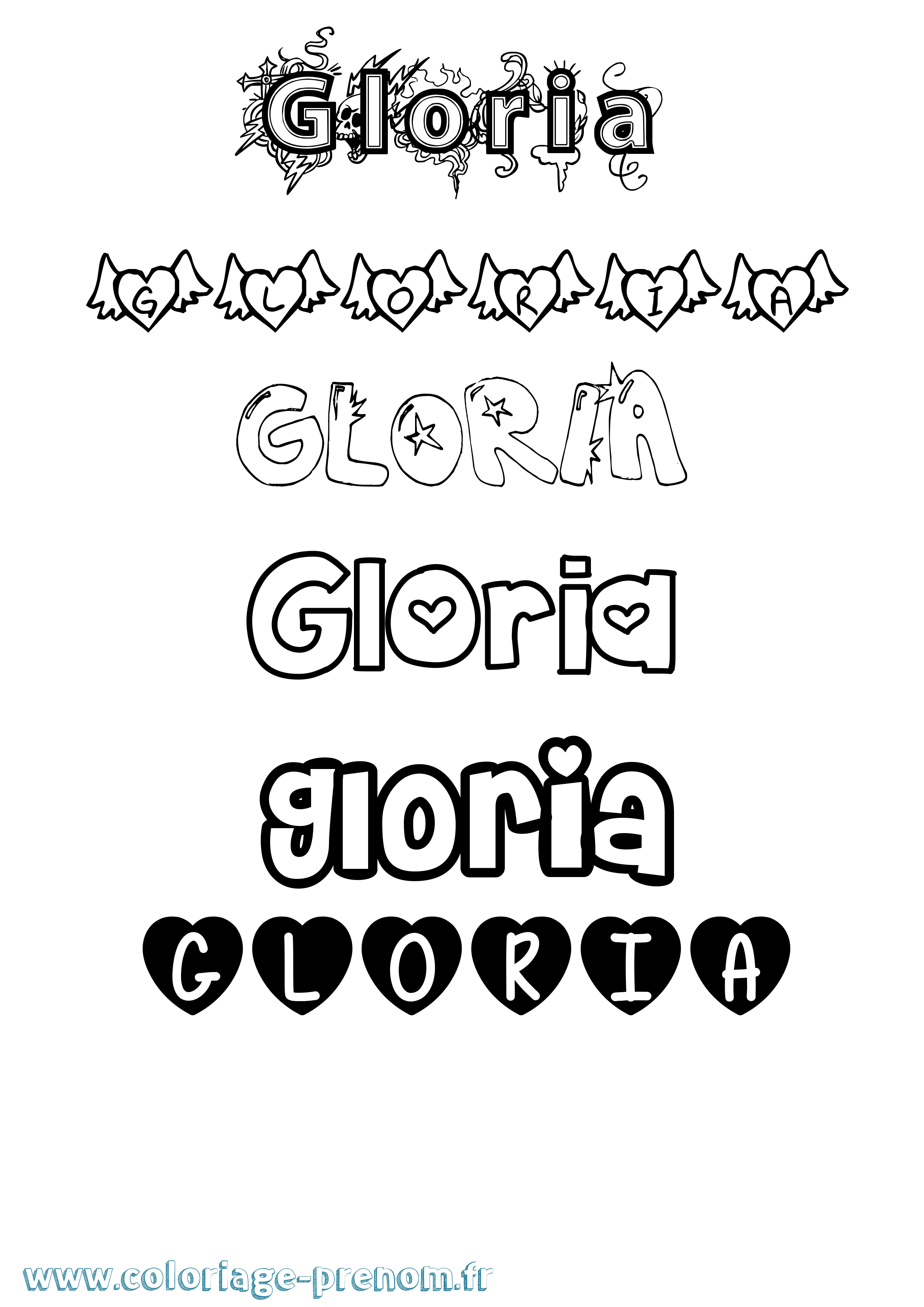 Coloriage prénom Gloria Girly