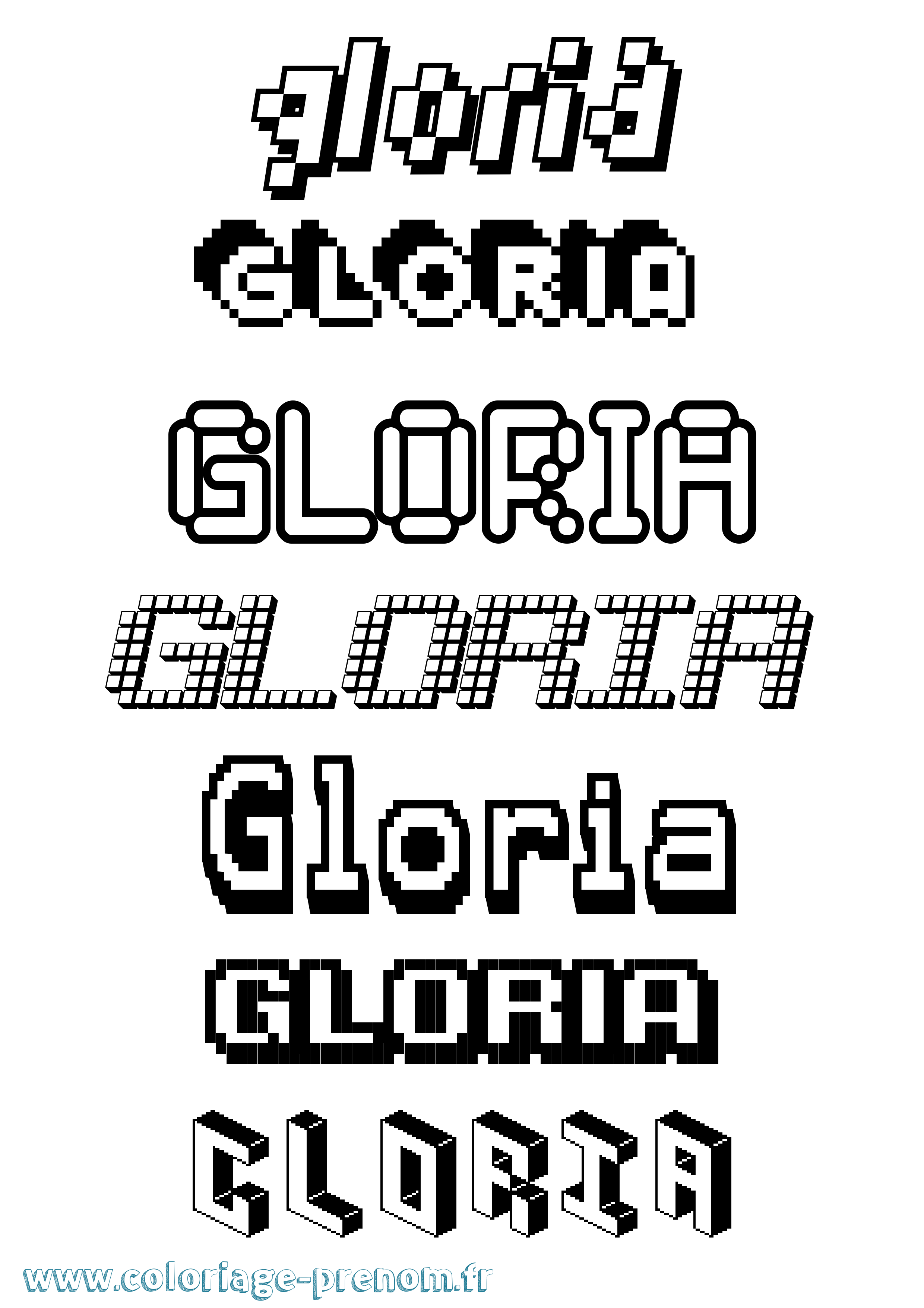 Coloriage prénom Gloria Pixel