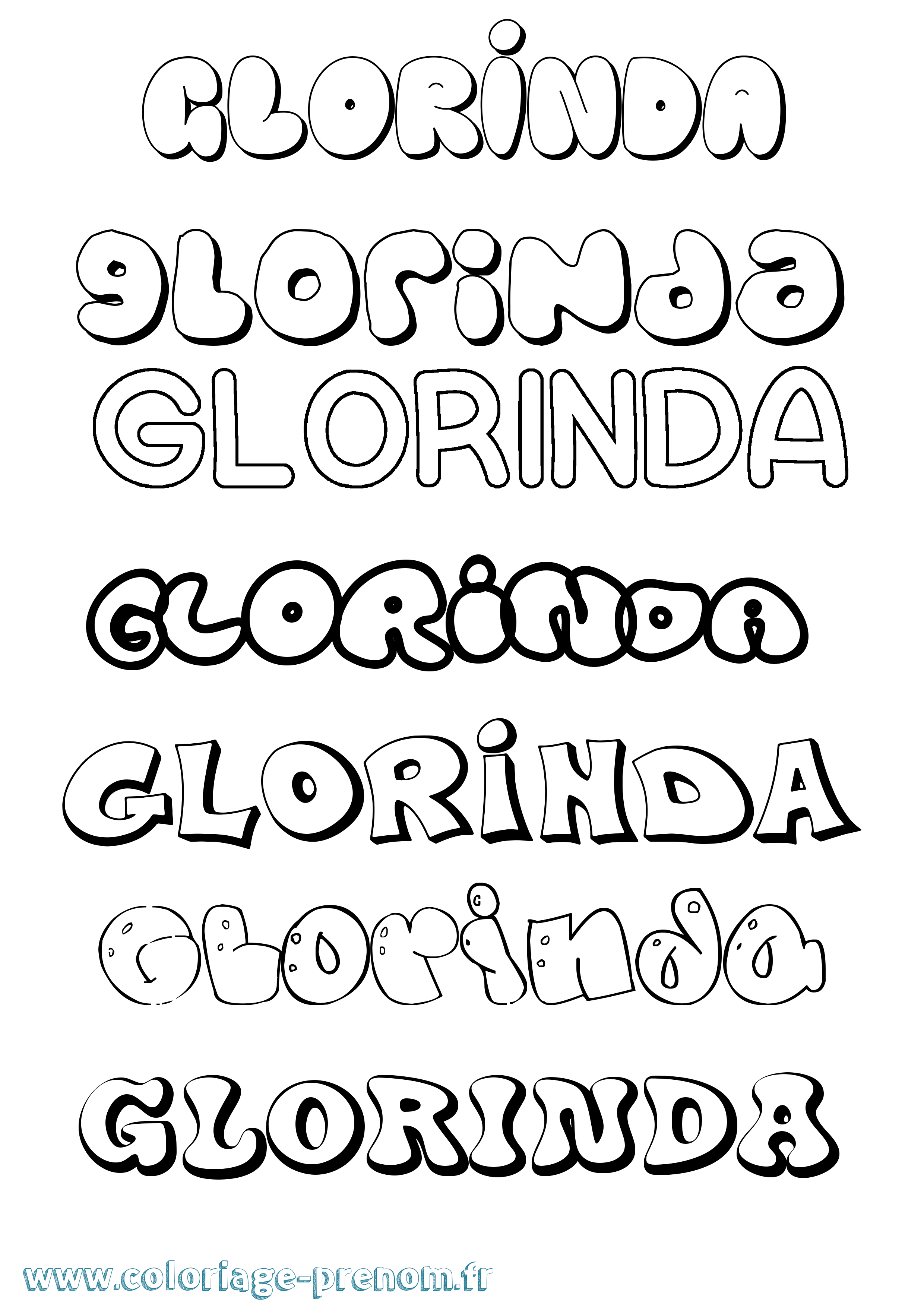 Coloriage prénom Glorinda Bubble