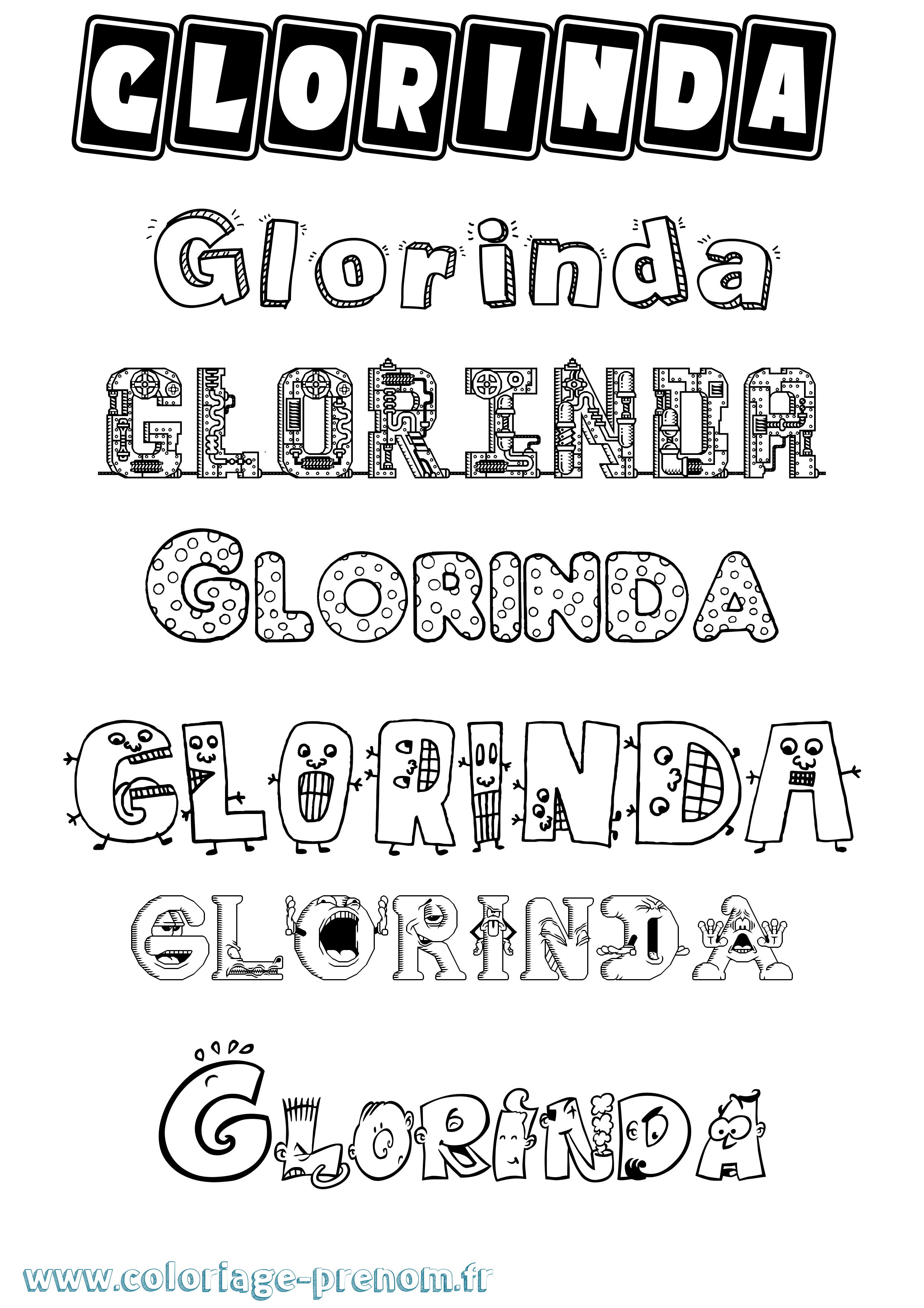 Coloriage prénom Glorinda Fun