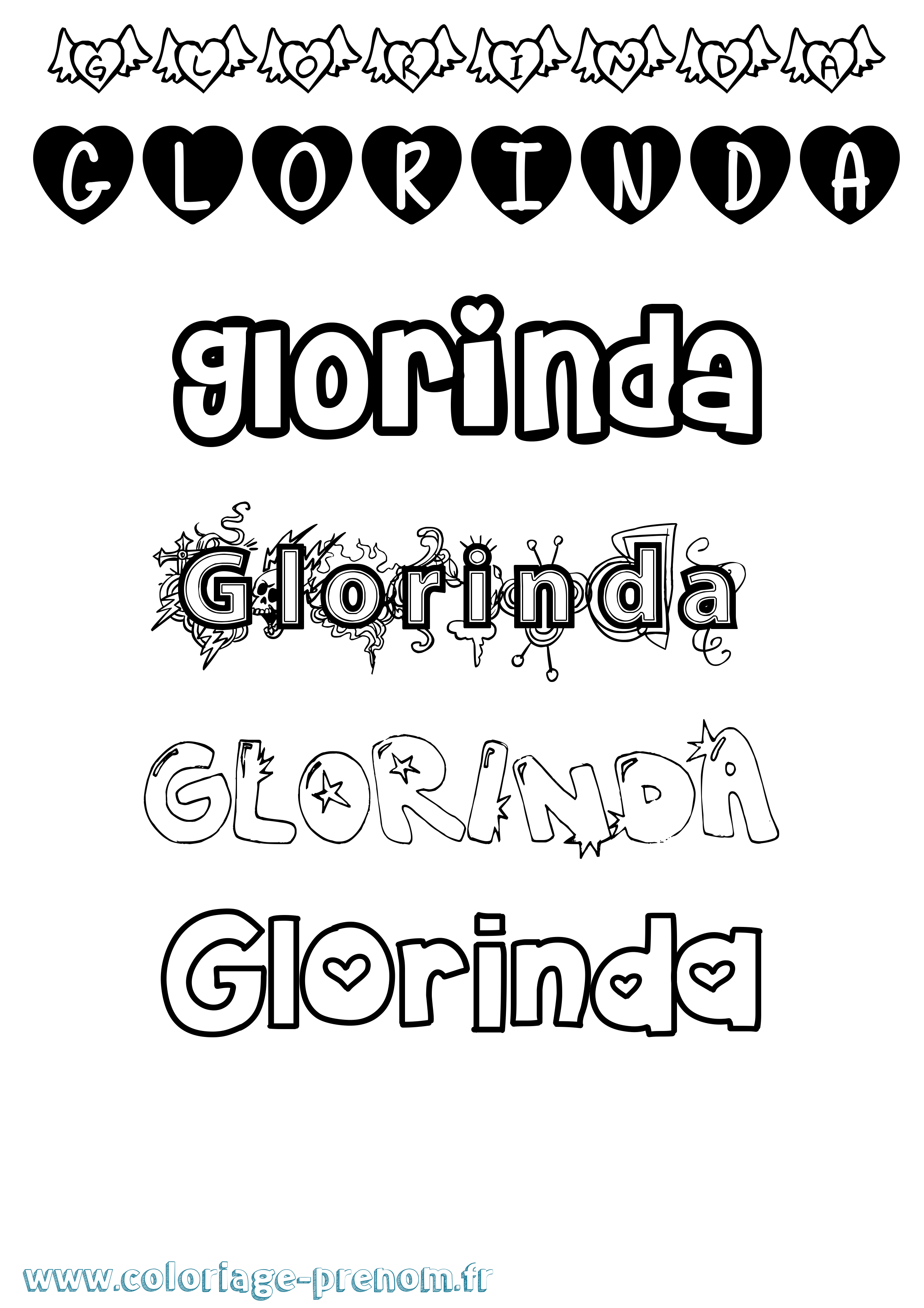 Coloriage prénom Glorinda Girly