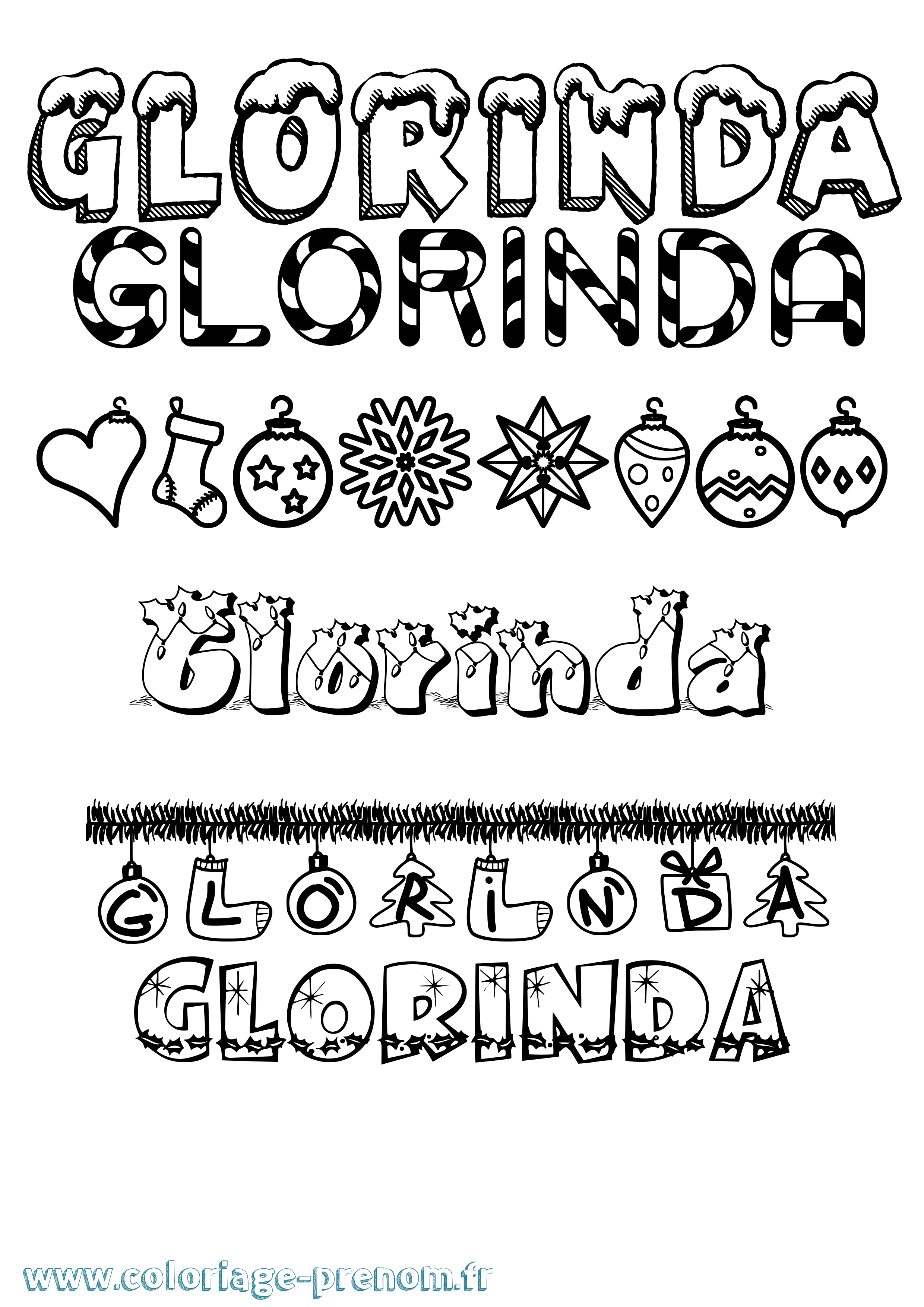 Coloriage prénom Glorinda Noël
