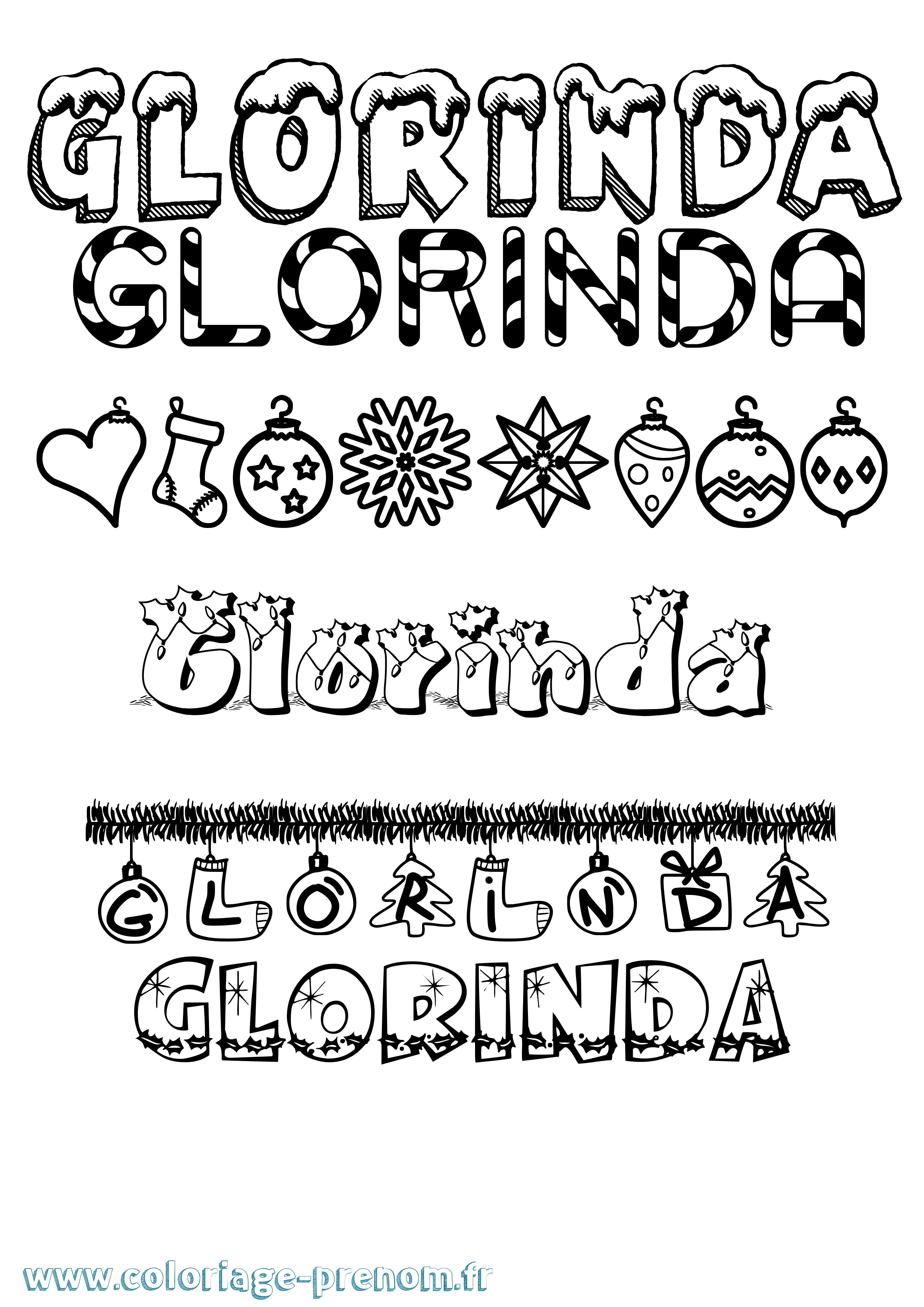 Coloriage Glorinda Noël Coloriage prénom Glorinda Noël