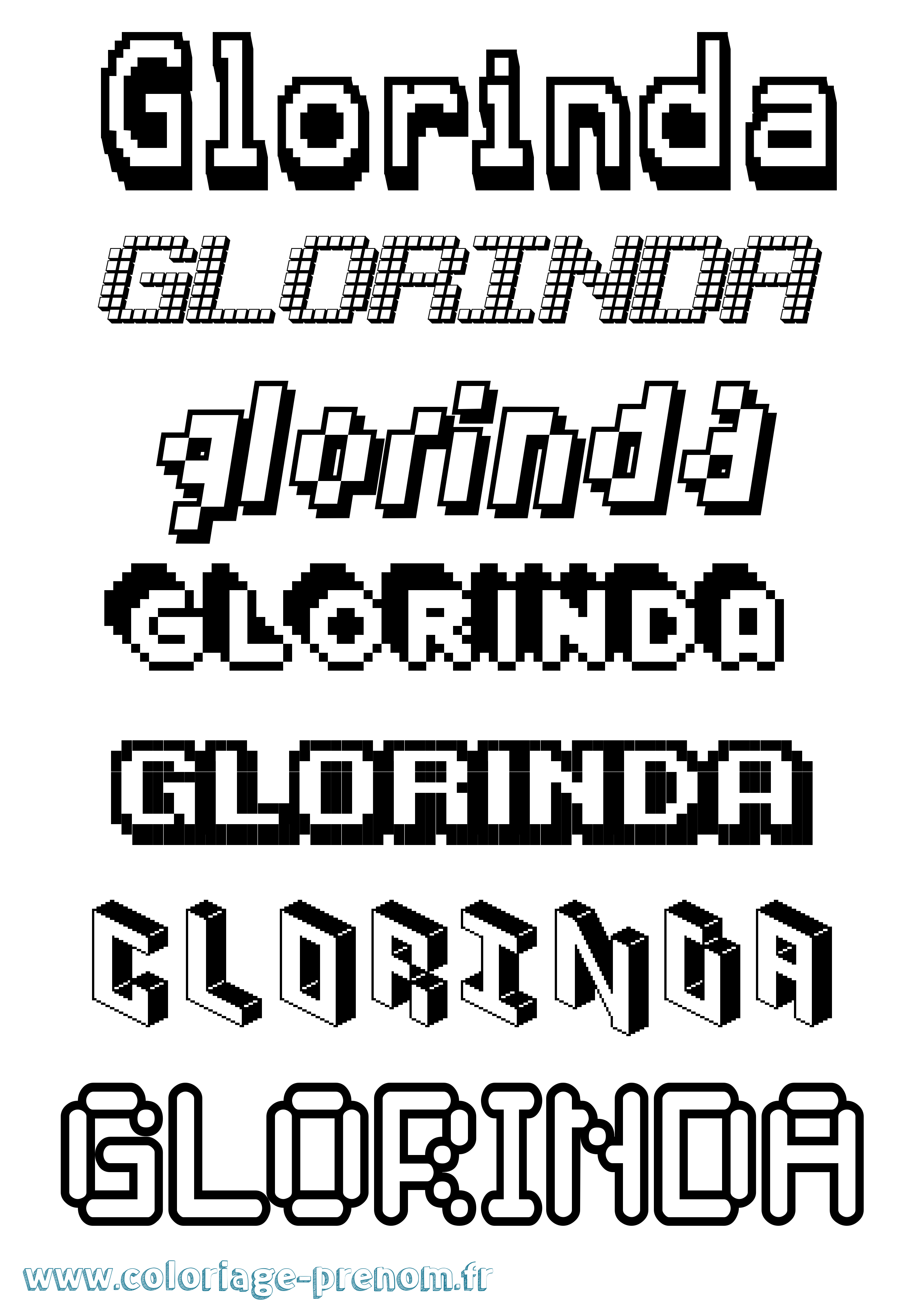 Coloriage prénom Glorinda Pixel