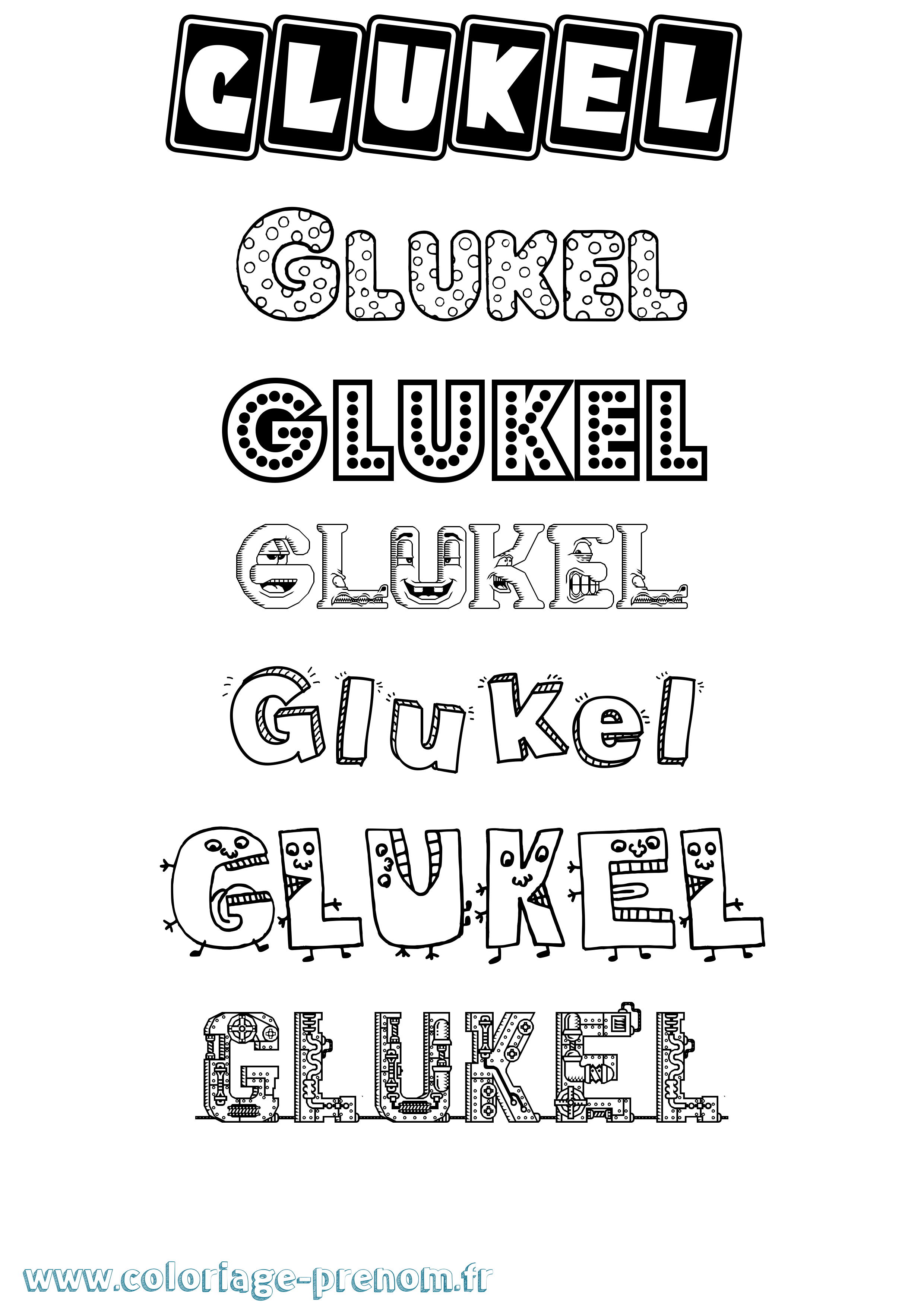 Coloriage prénom Glukel Fun