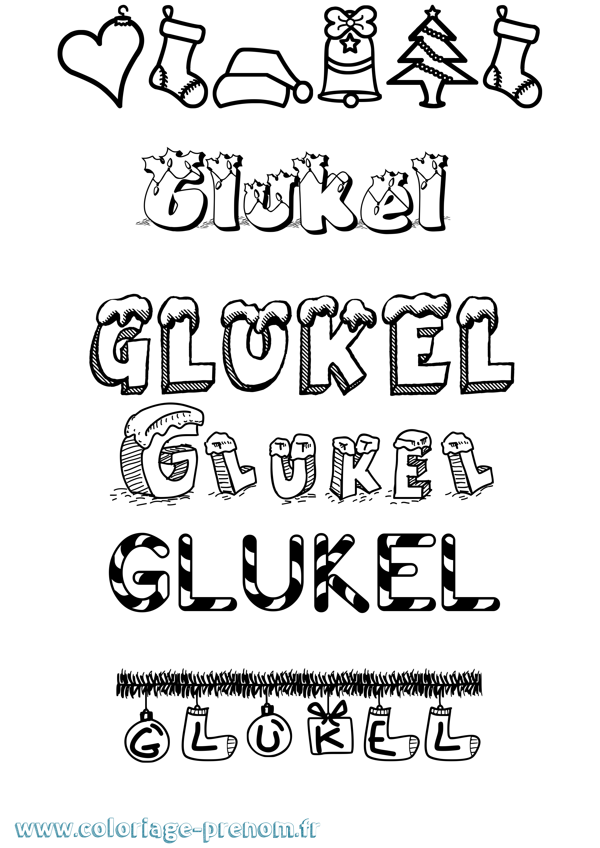 Coloriage prénom Glukel Noël