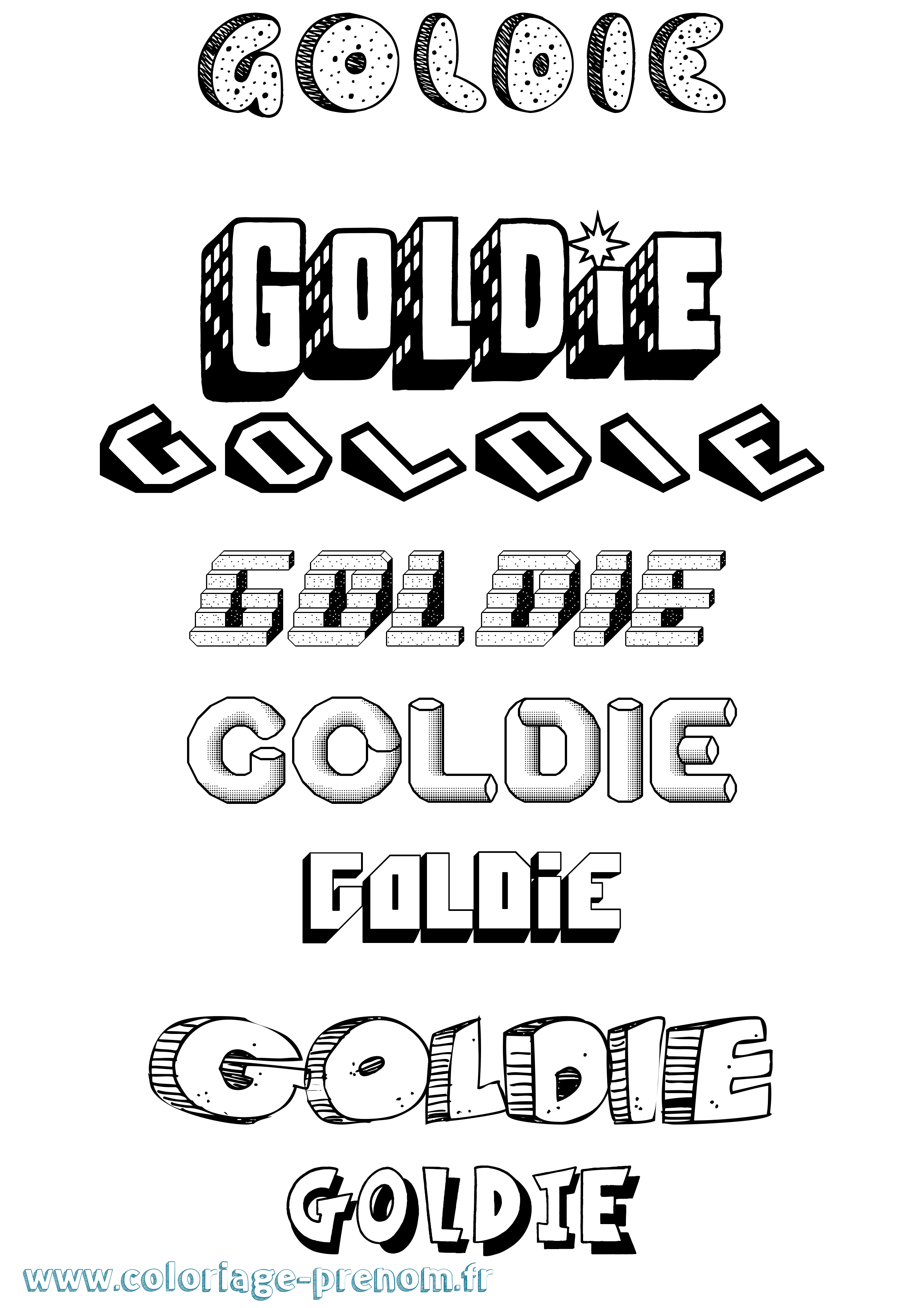 Coloriage prénom Goldie Effet 3D