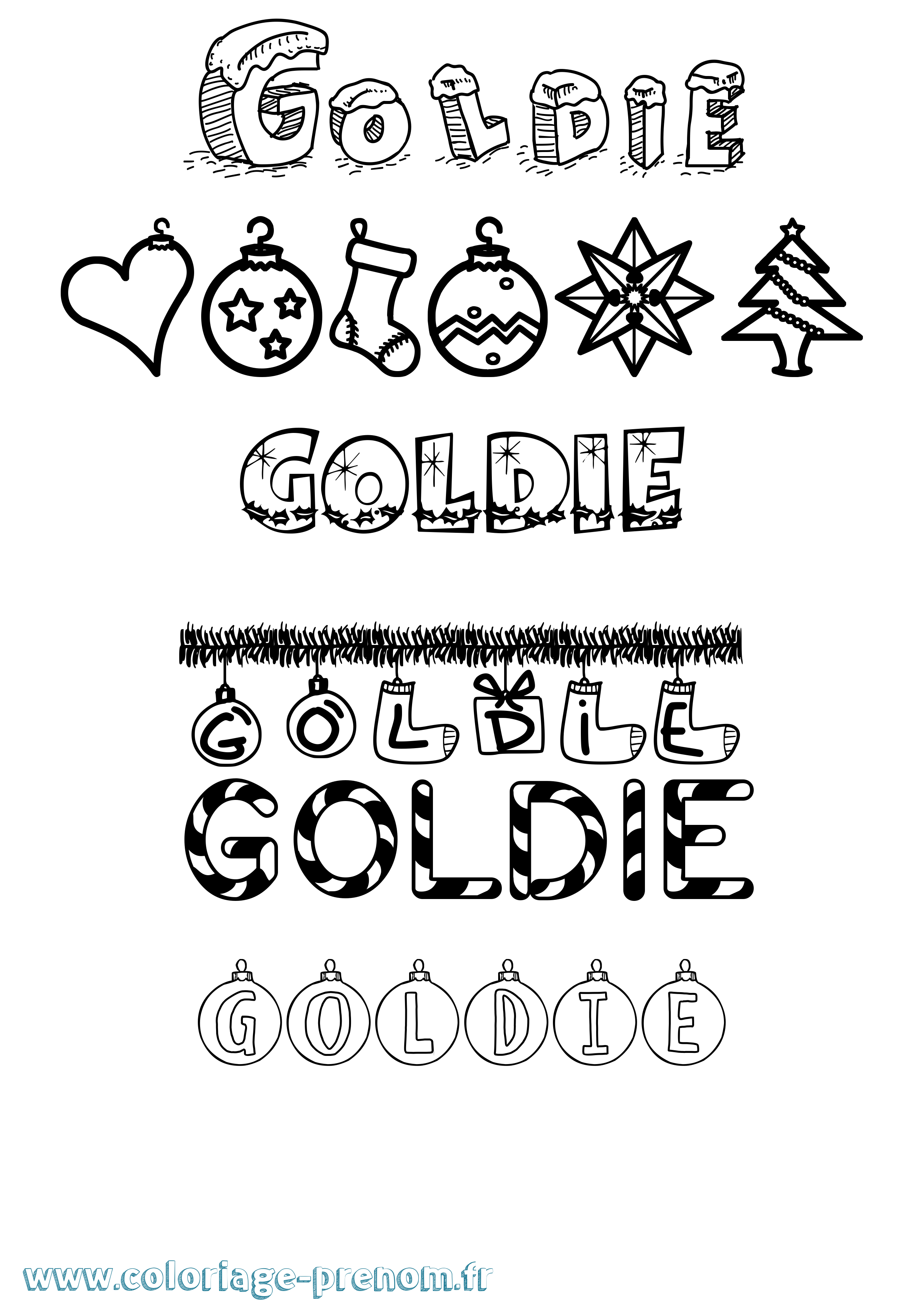 Coloriage prénom Goldie Noël