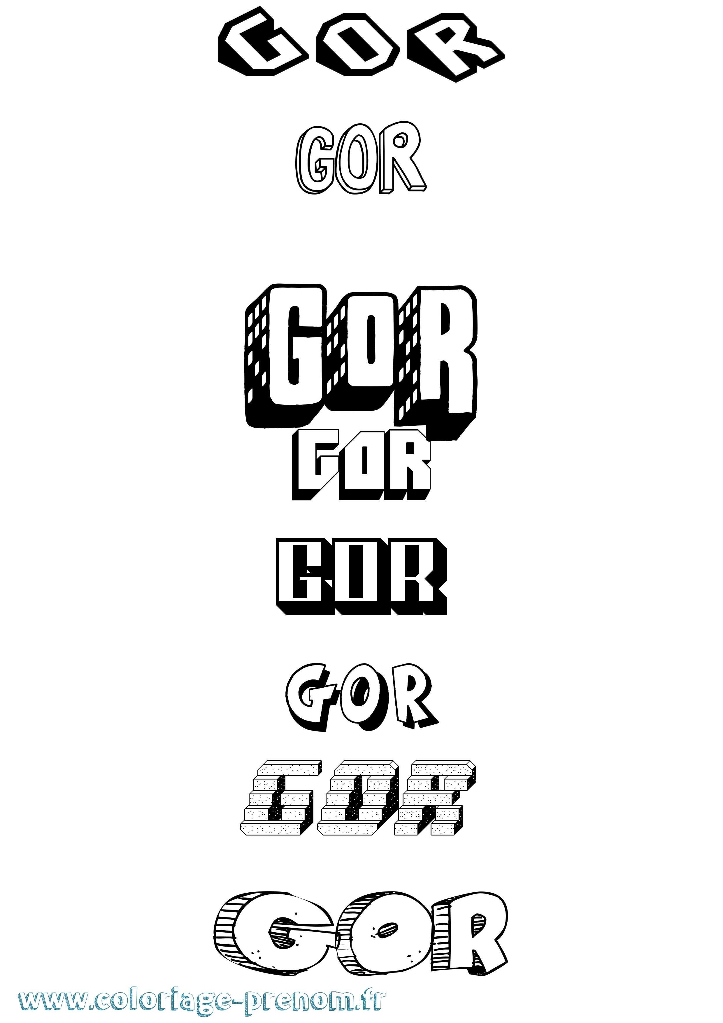 Coloriage Gor Effet 3D Coloriage prénom Gor Effet 3D