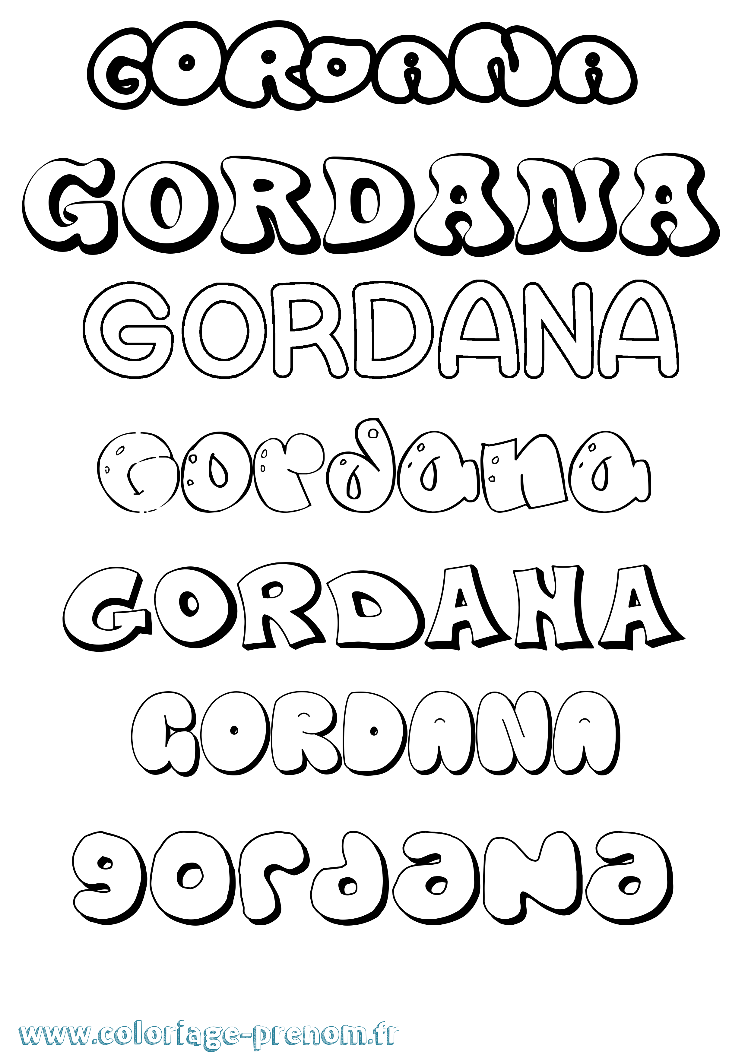 Coloriage prénom Gordana Bubble
