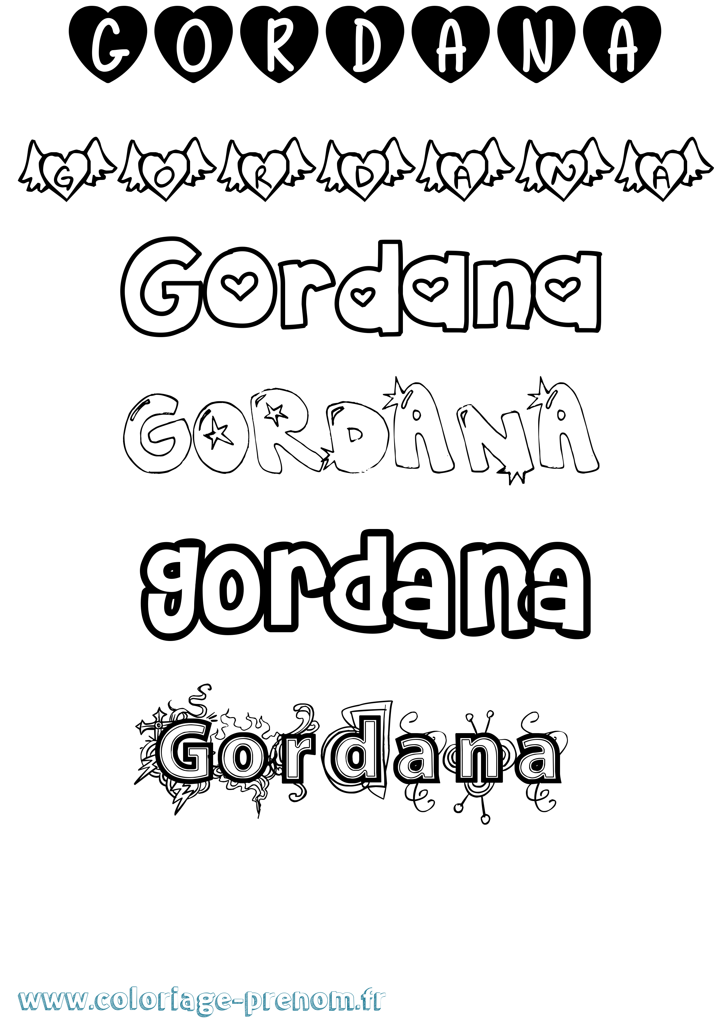 Coloriage prénom Gordana Girly