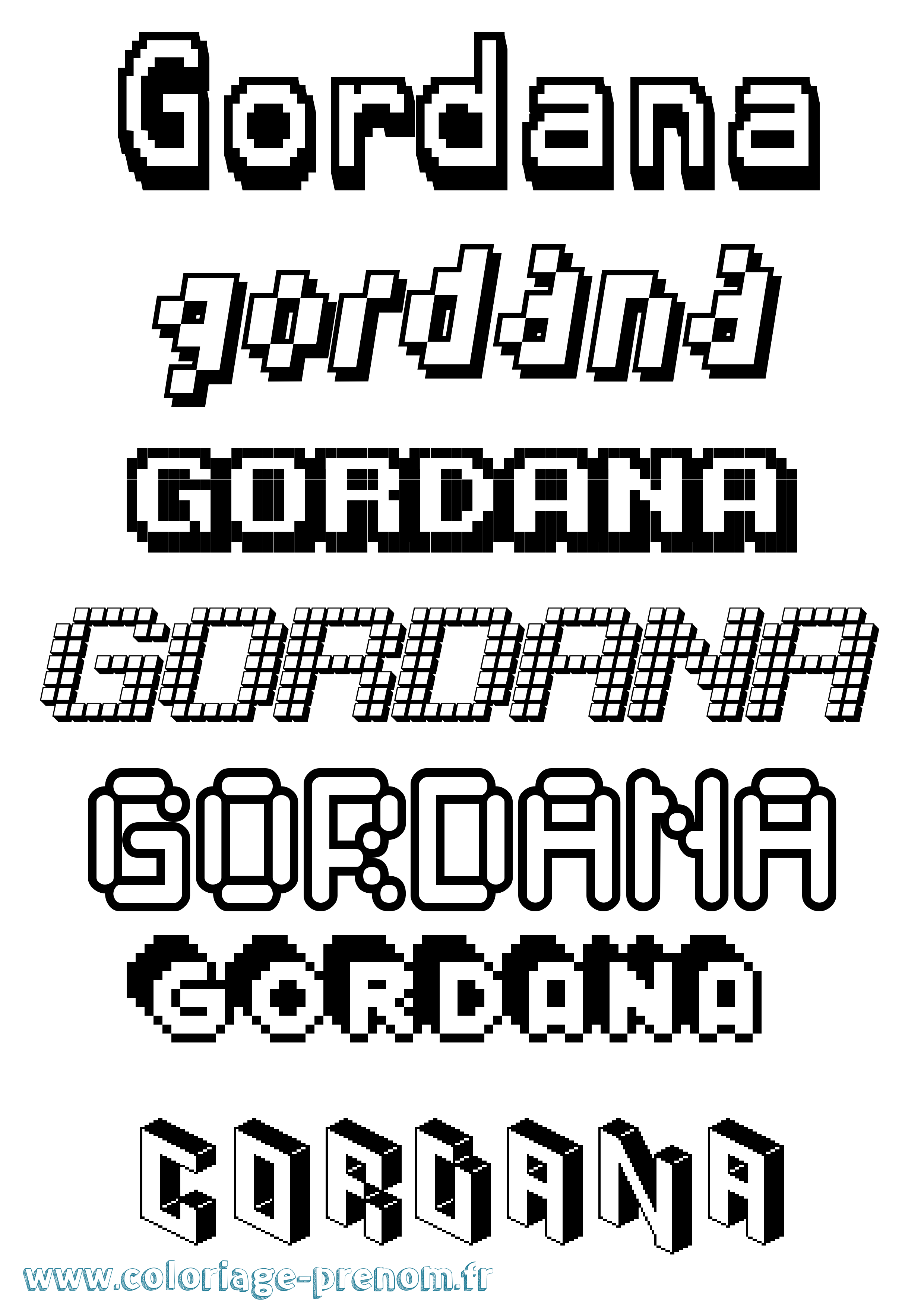 Coloriage prénom Gordana Pixel