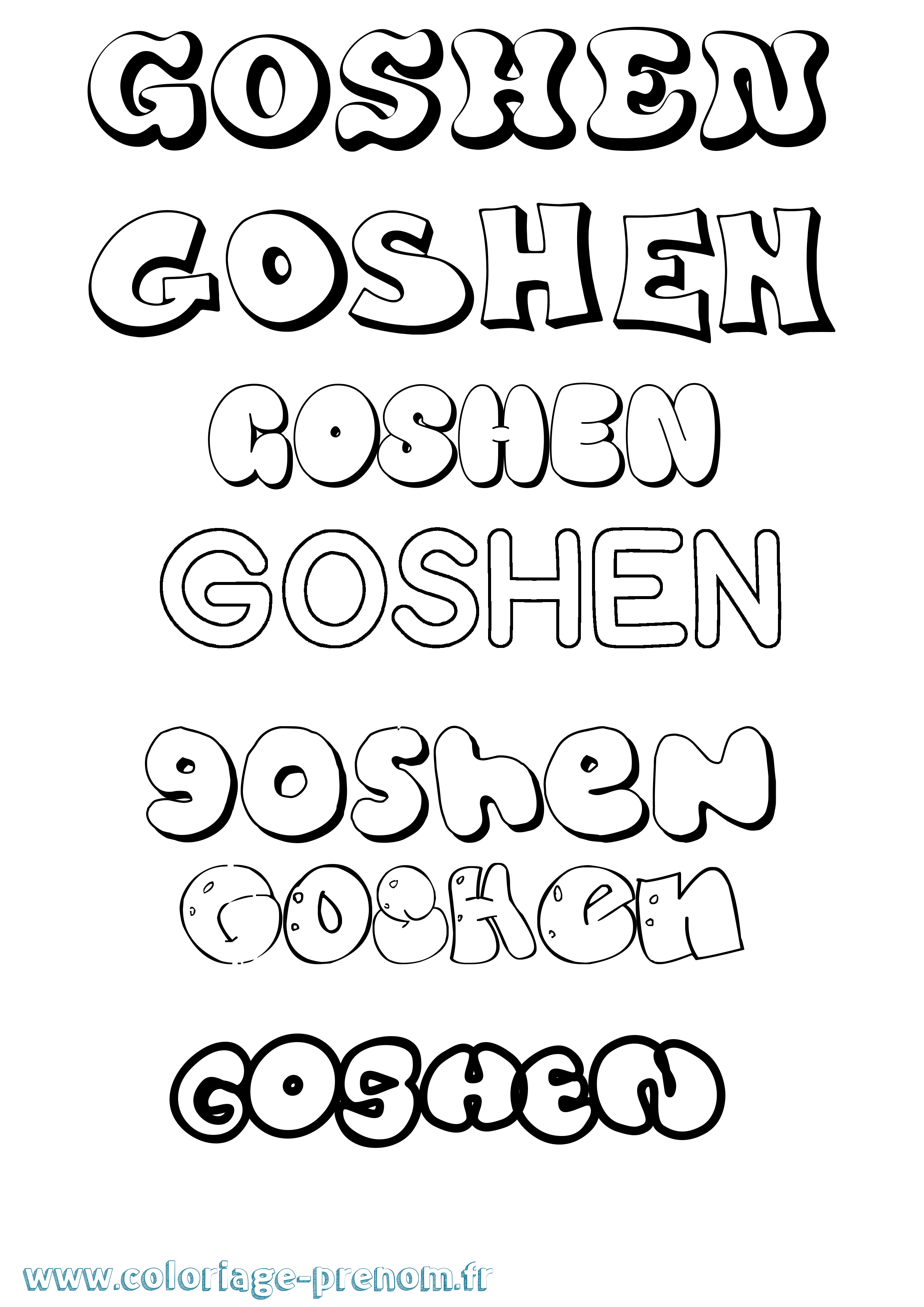 Coloriage prénom Goshen Bubble