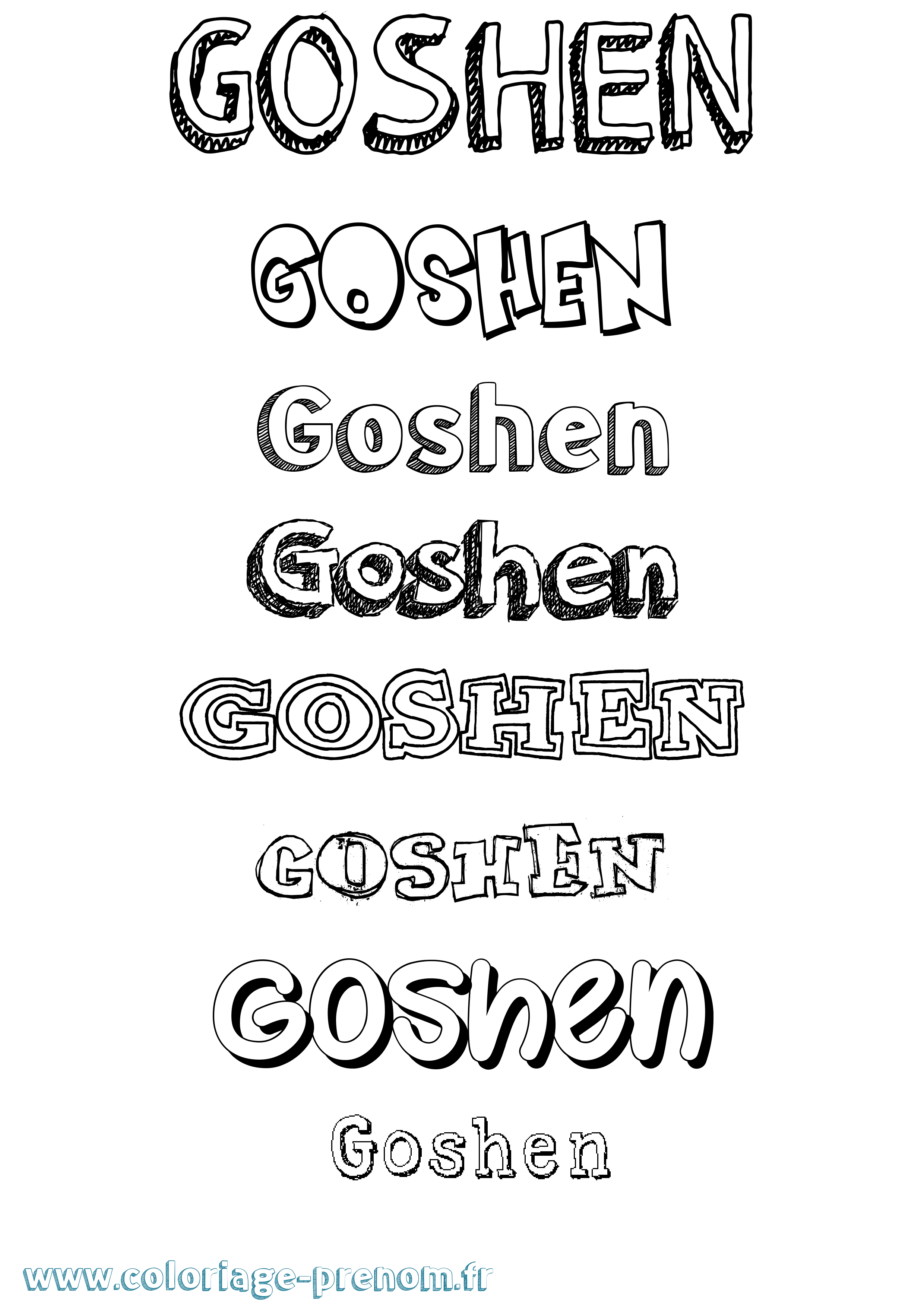 Coloriage prénom Goshen Dessiné