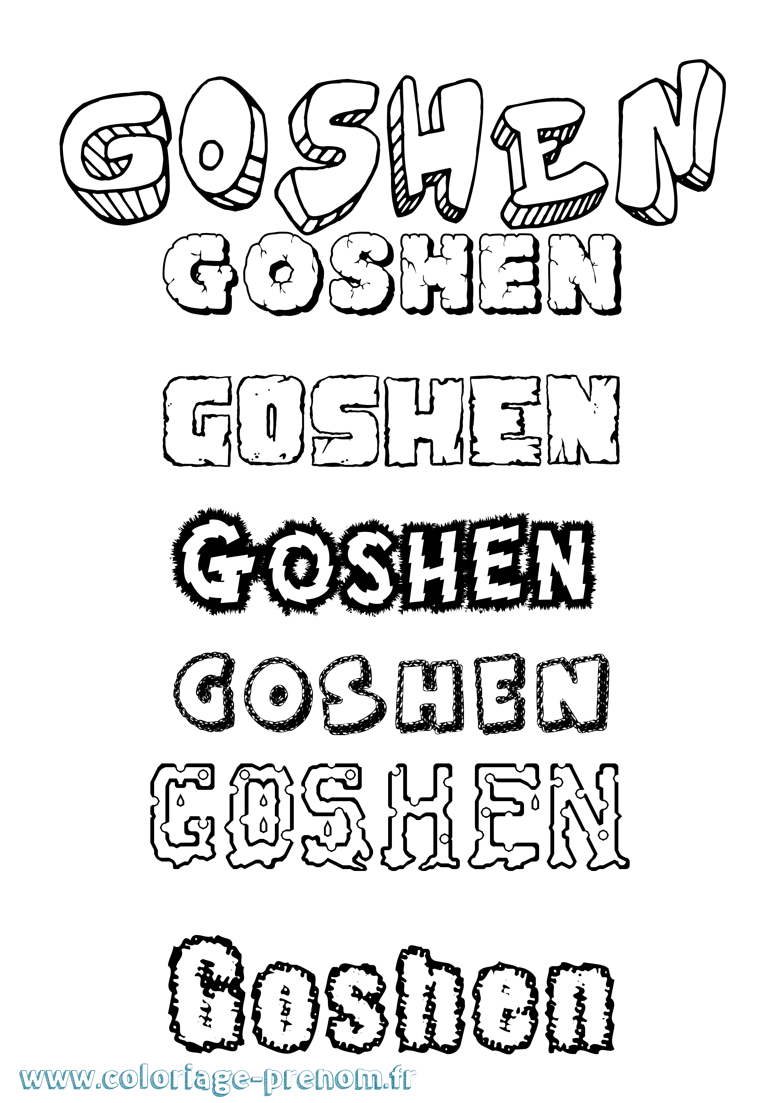 Coloriage Goshen Destructuré Coloriage prénom Goshen Destructuré