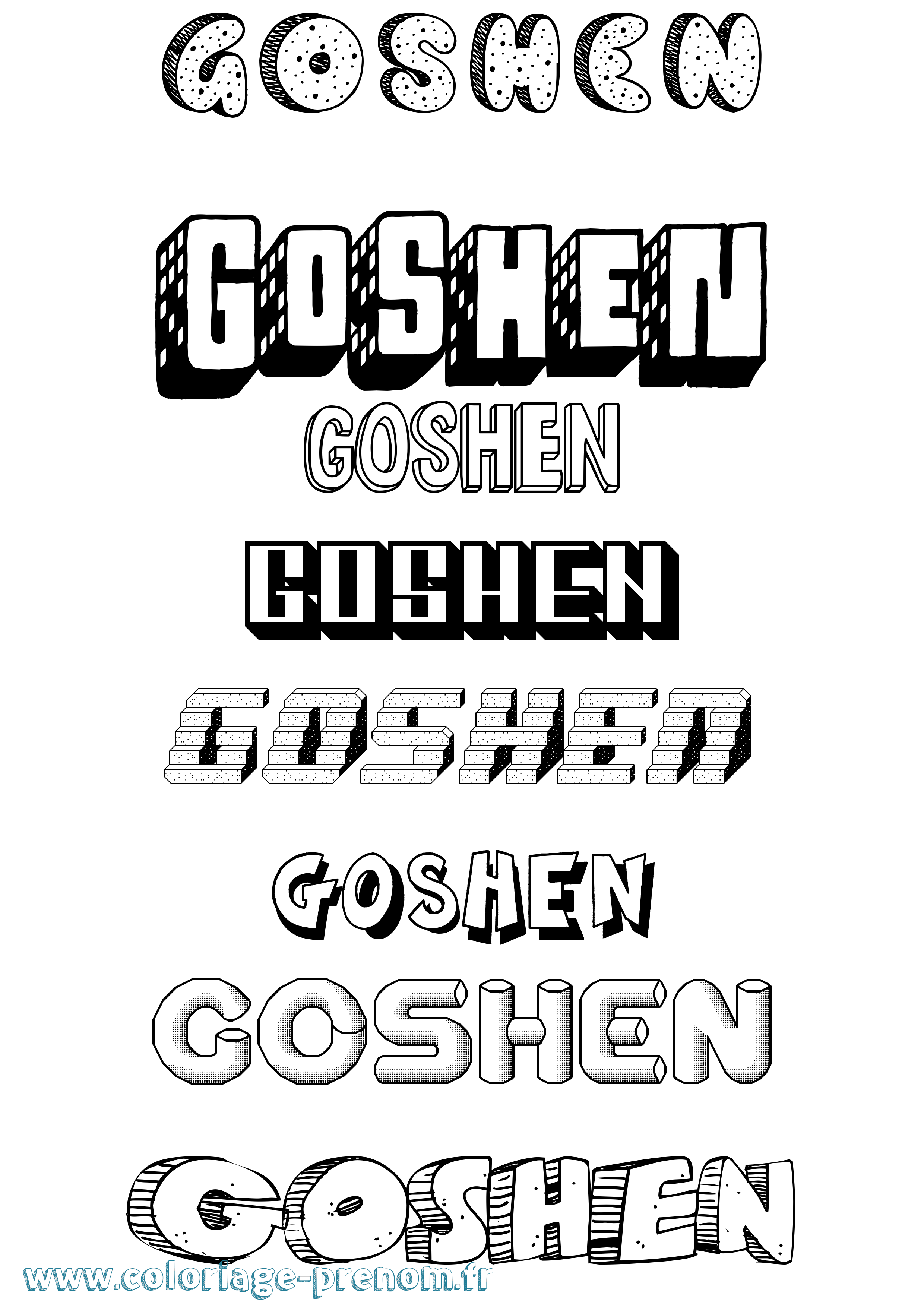 Coloriage Goshen Effet 3D Coloriage prénom Goshen Effet 3D