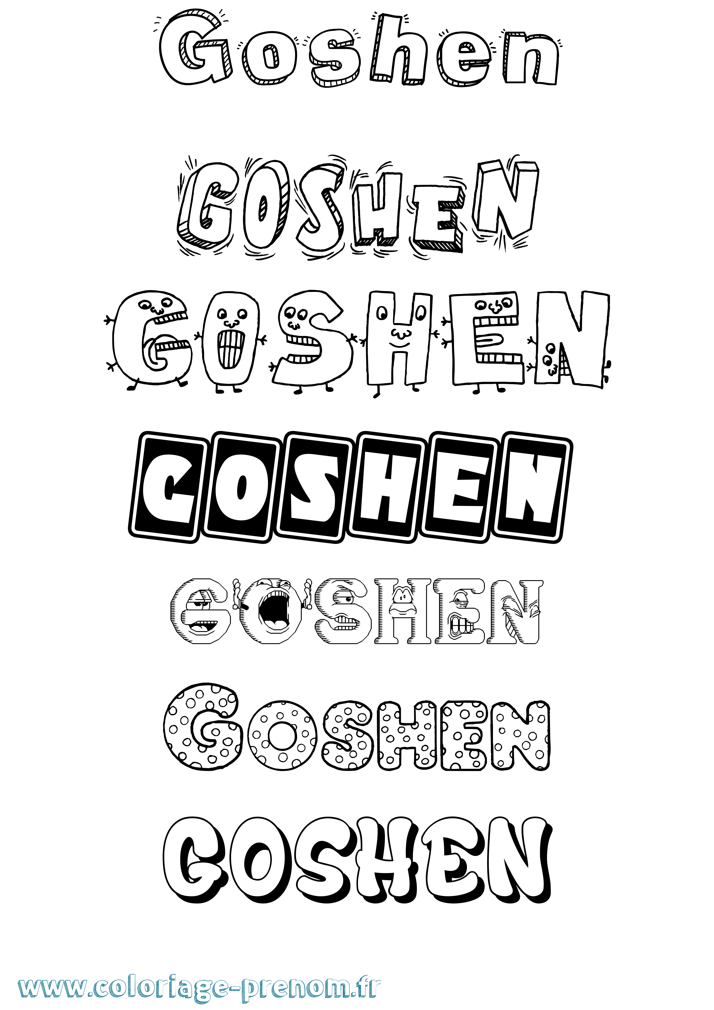 Coloriage prénom Goshen Fun