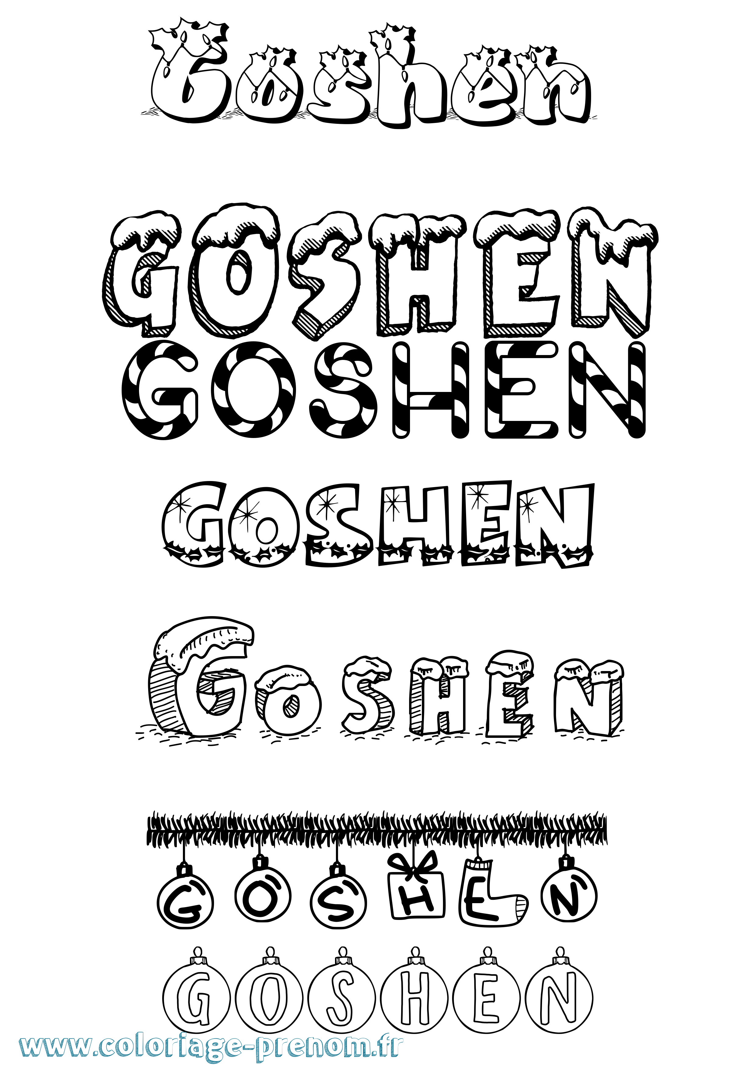 Coloriage prénom Goshen Noël