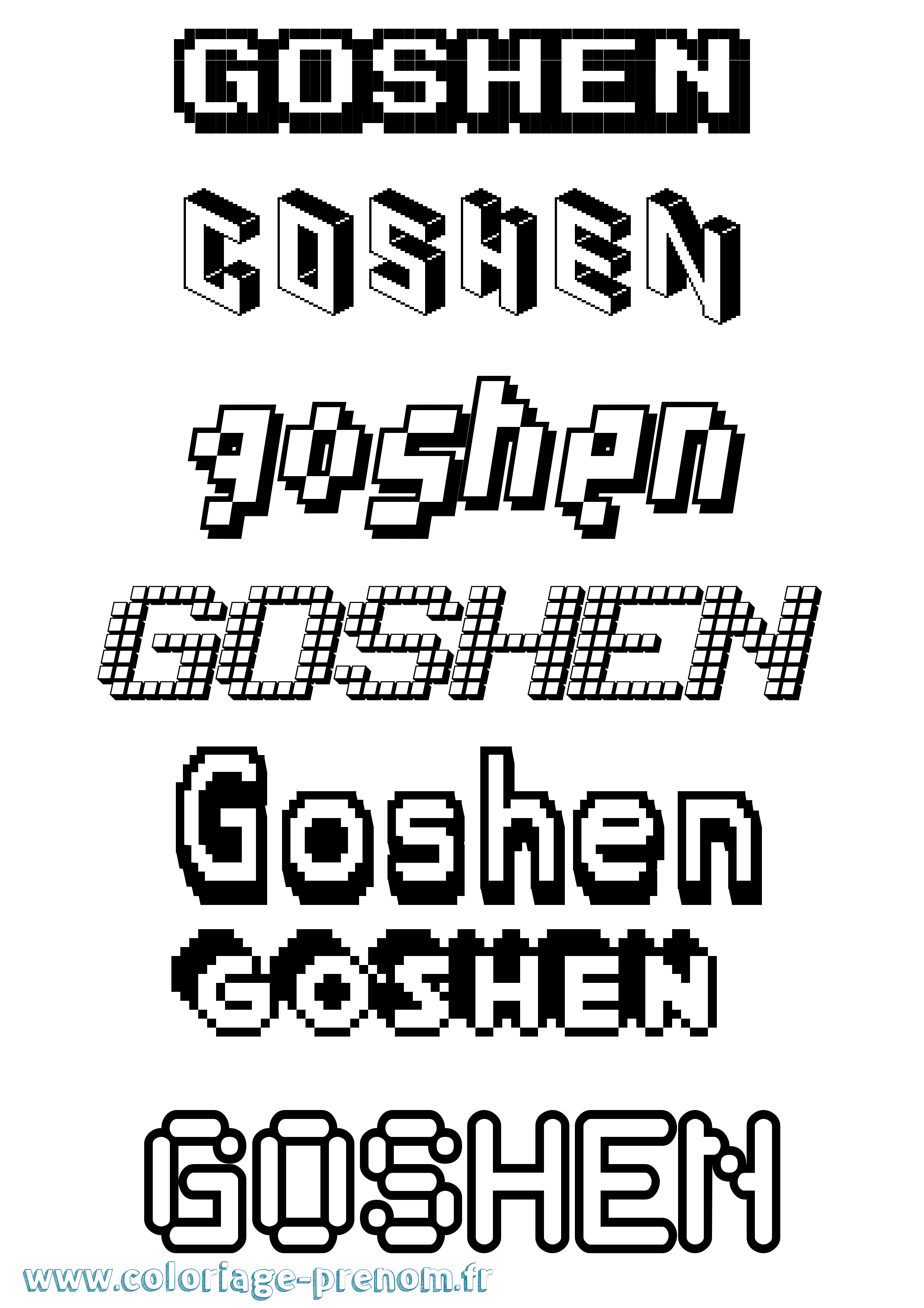 Coloriage prénom Goshen Pixel