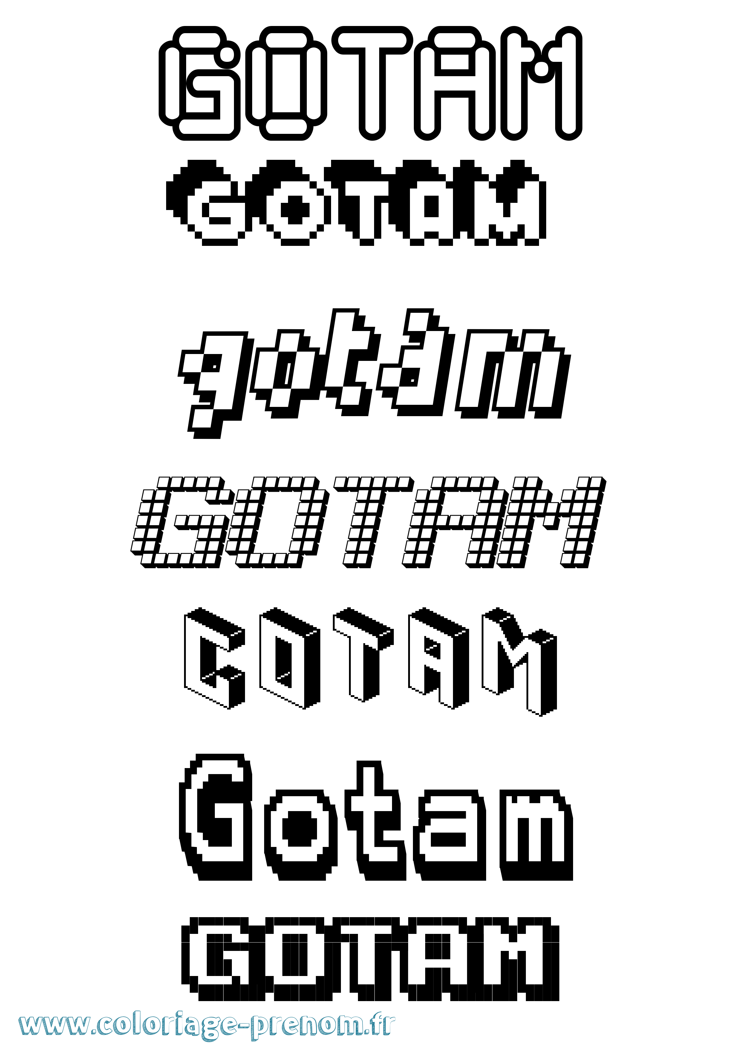 Coloriage prénom Gotam Pixel