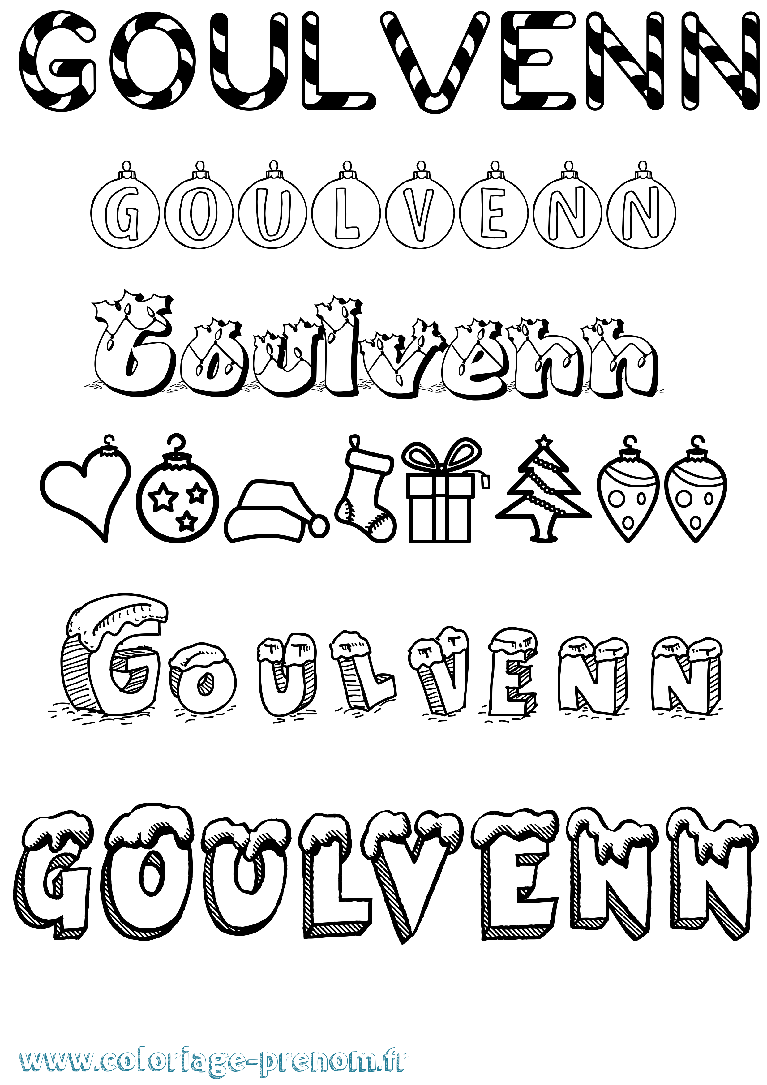 Coloriage Goulvenn Noël Coloriage prénom Goulvenn Noël