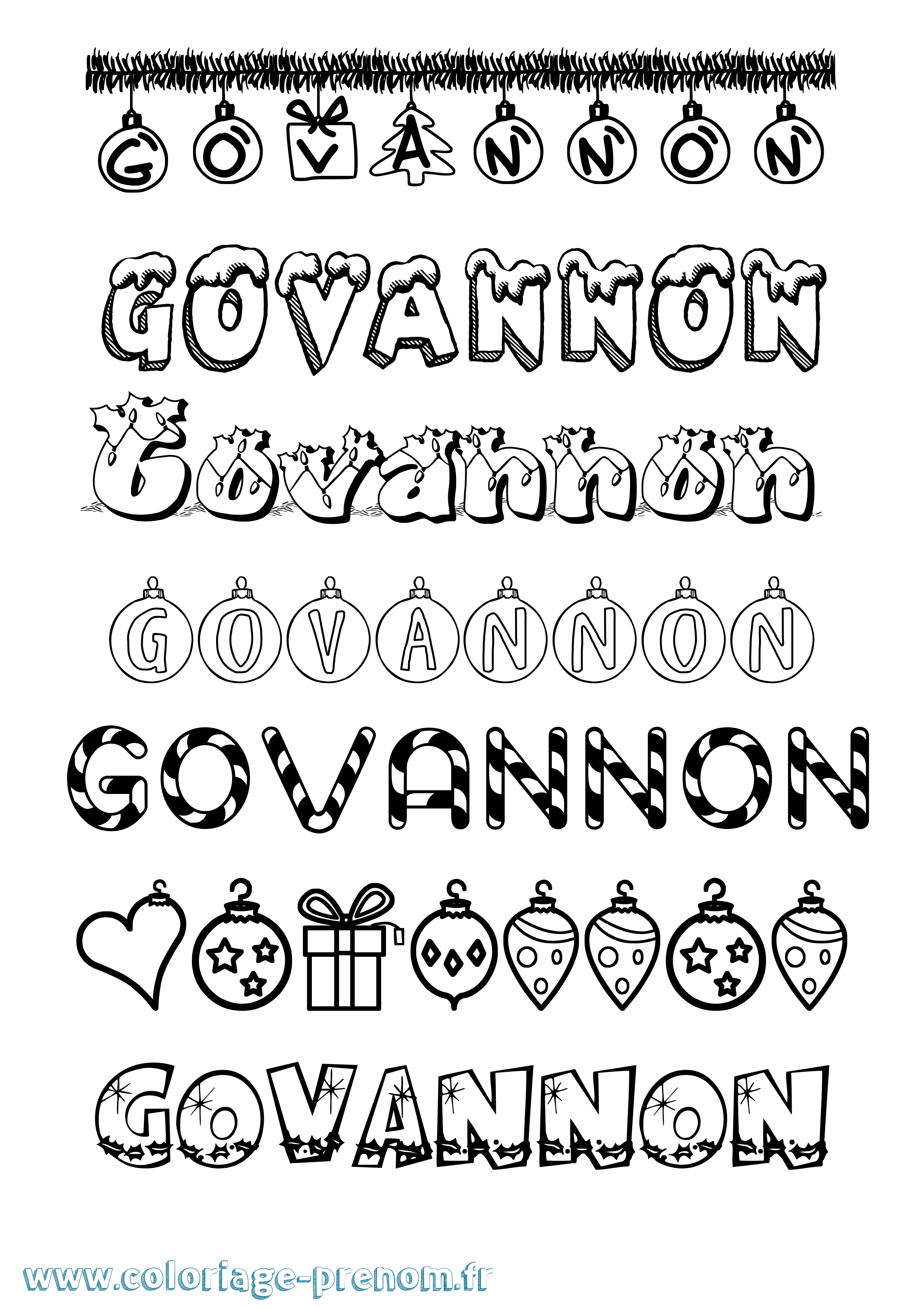 Coloriage prénom Govannon Noël