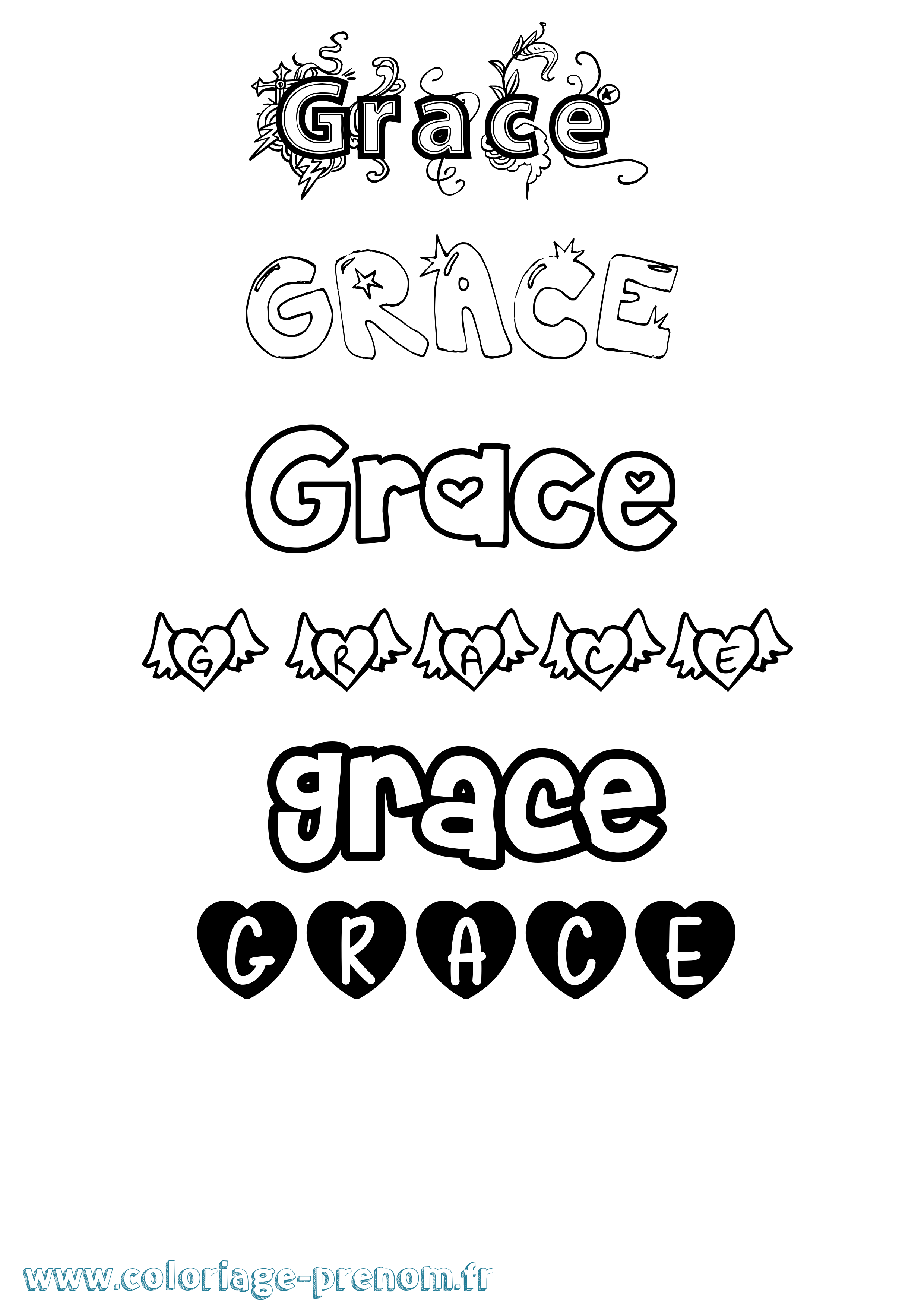 Coloriage prénom Grace Girly
