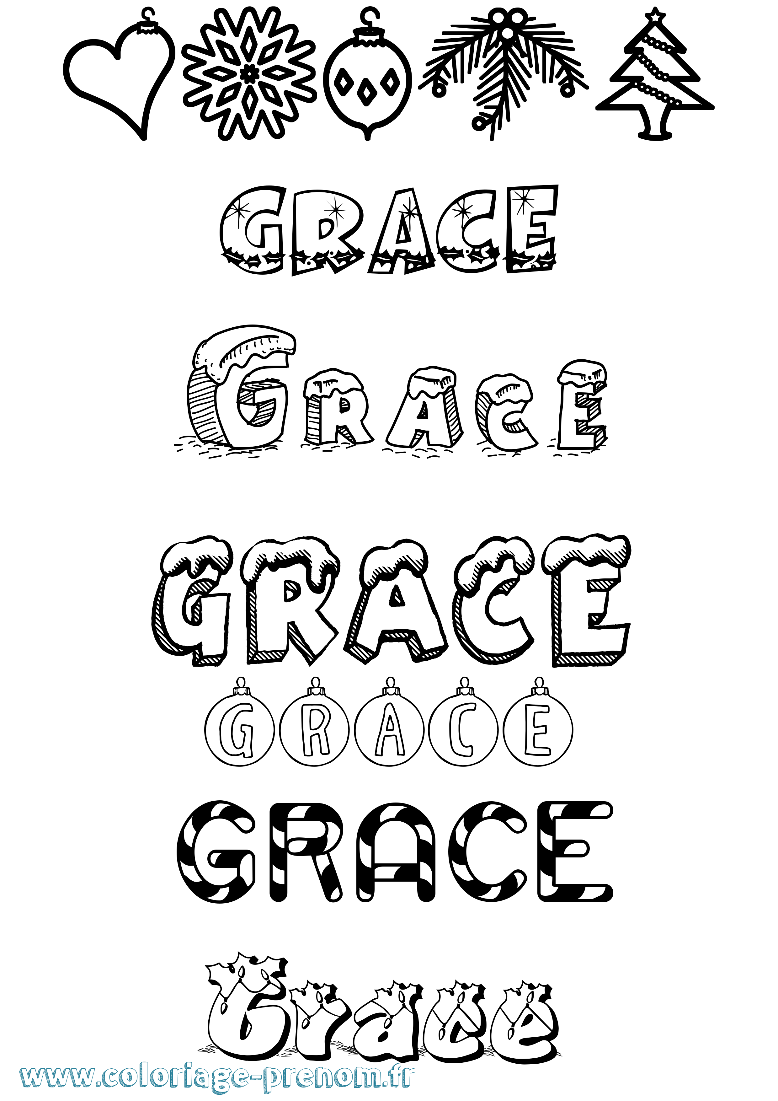 Coloriage prénom Grace Noël
