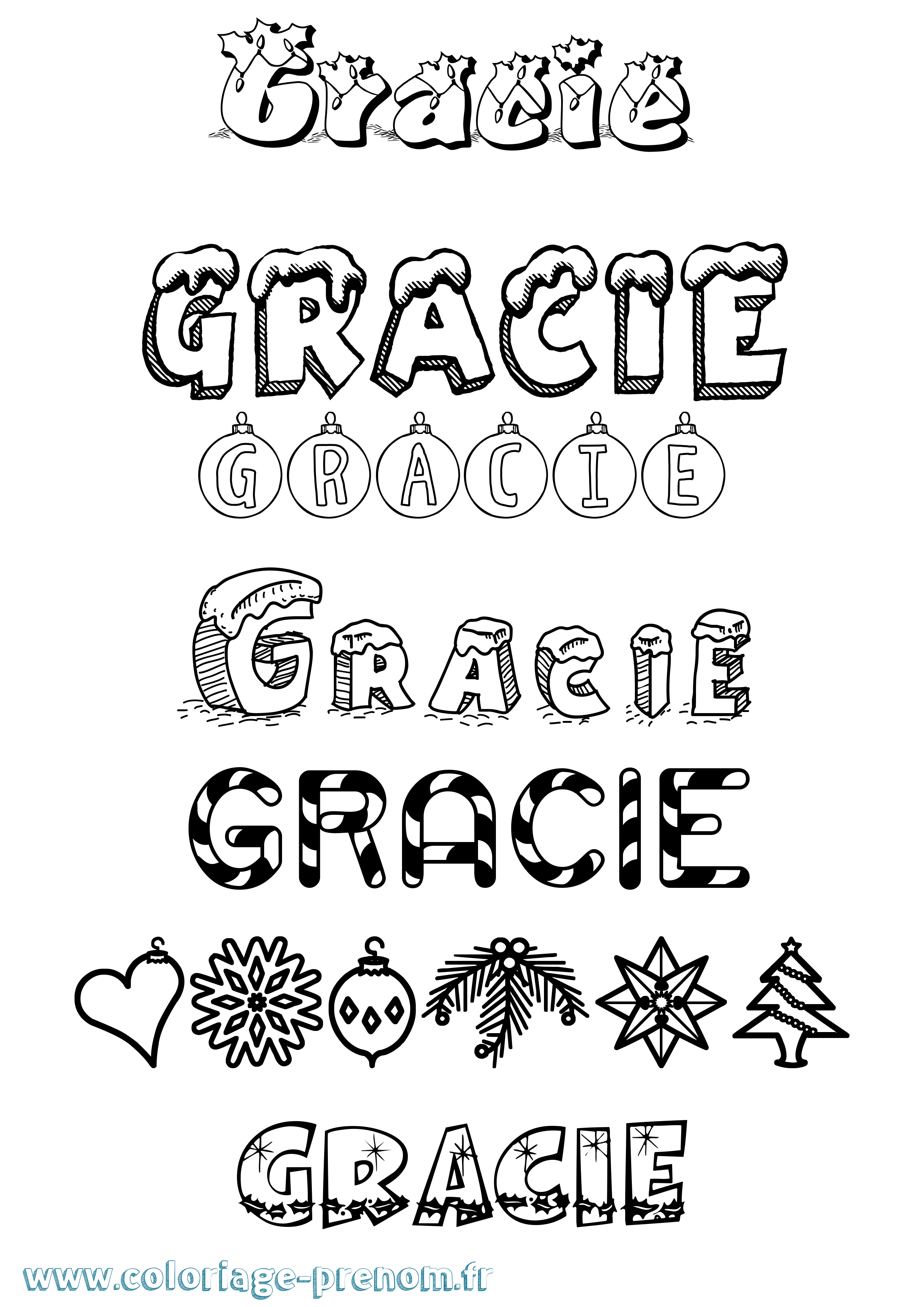 Coloriage prénom Gracie Noël