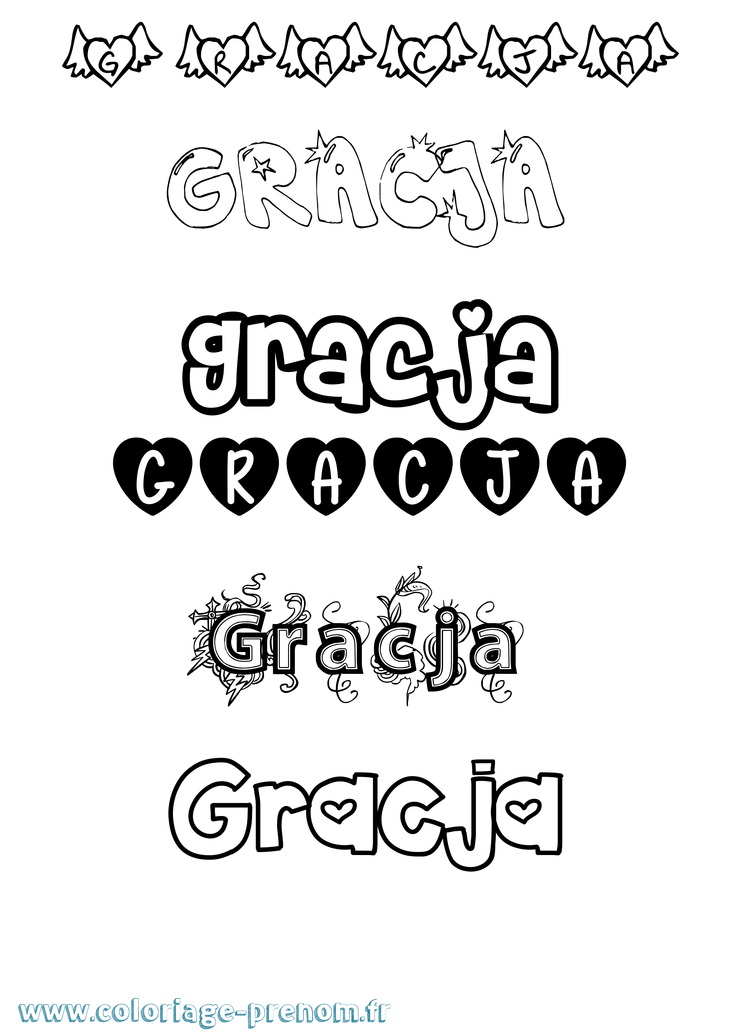 Coloriage prénom Gracja Girly