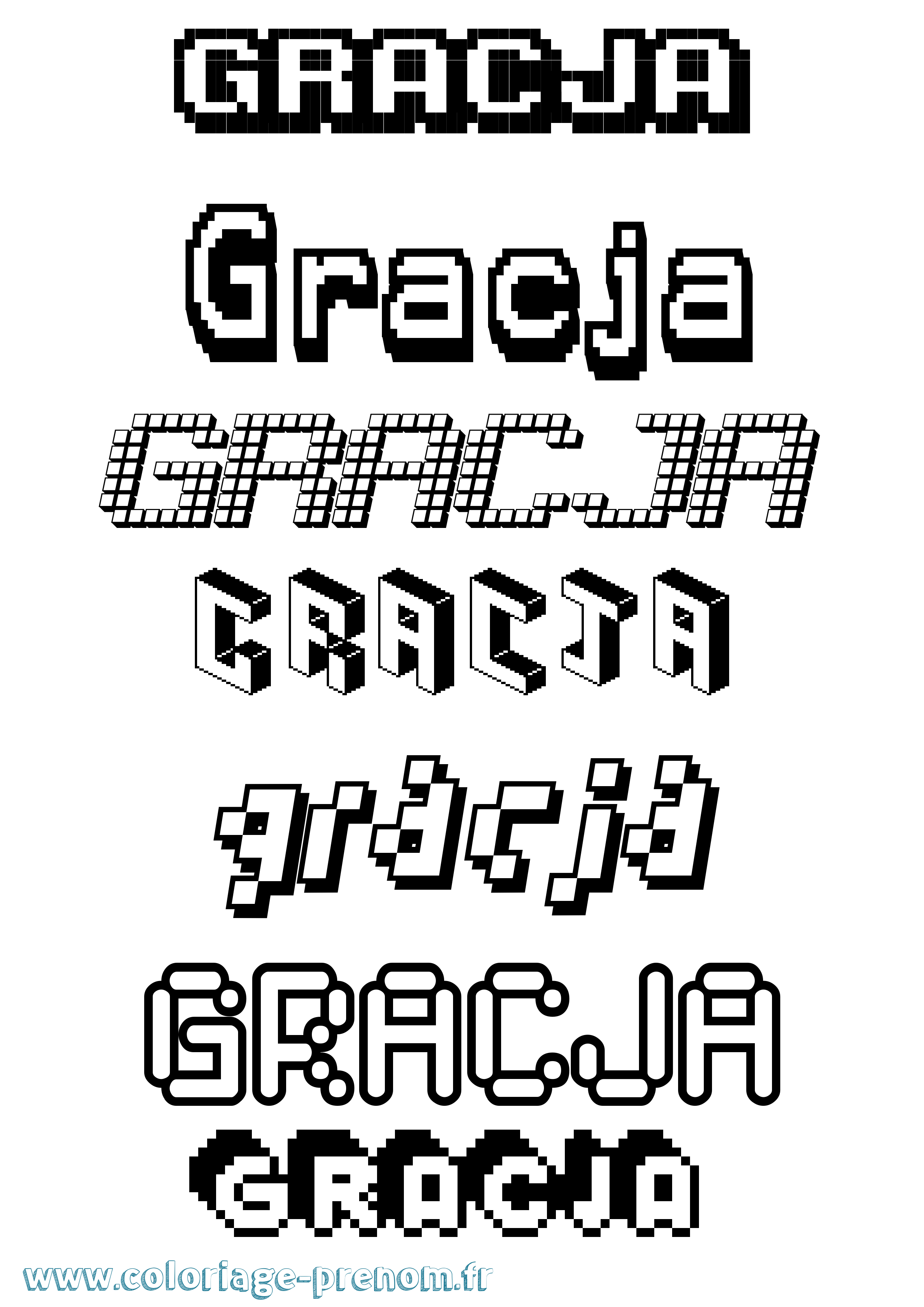 Coloriage prénom Gracja Pixel