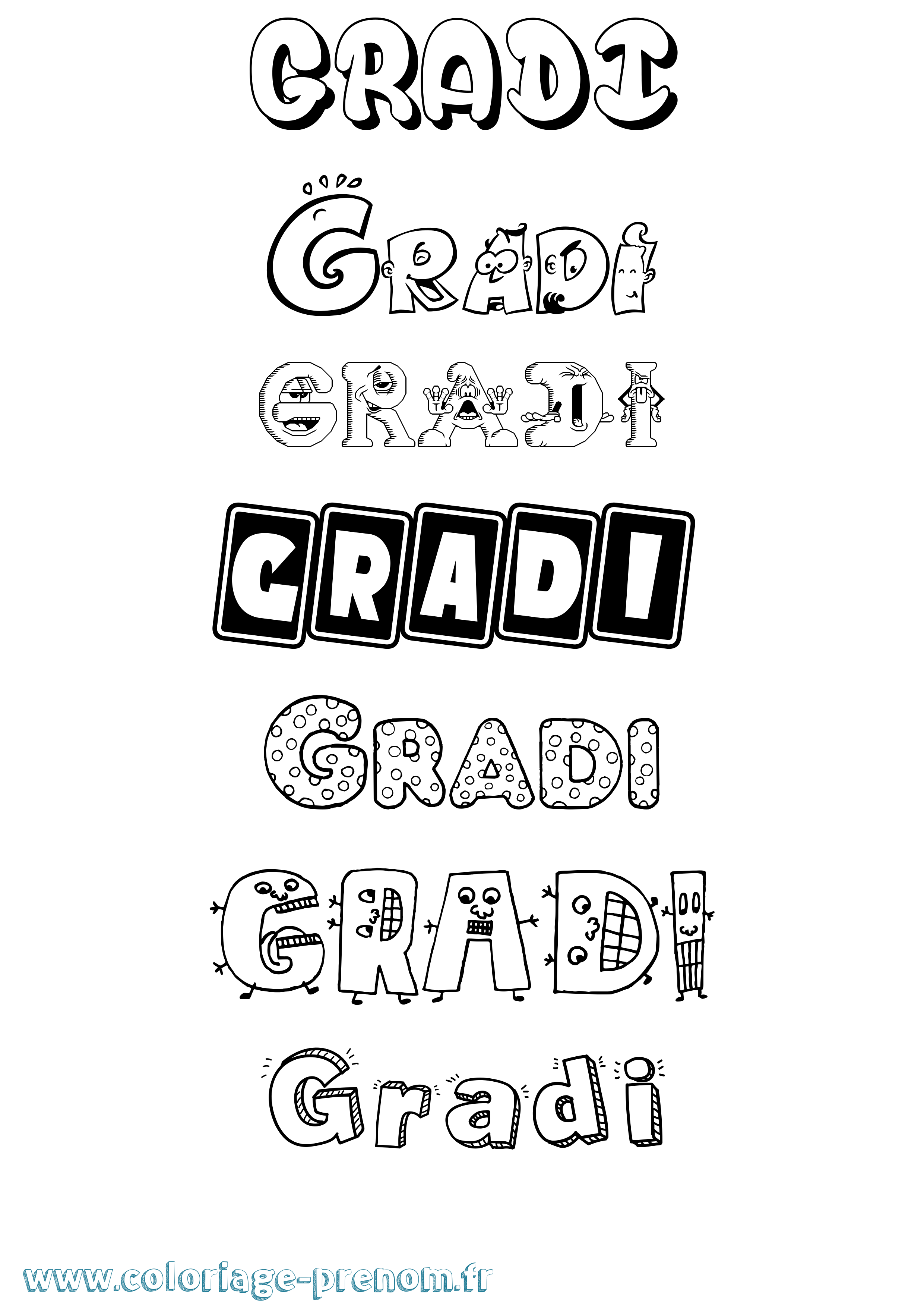 Coloriage prénom Gradi Fun