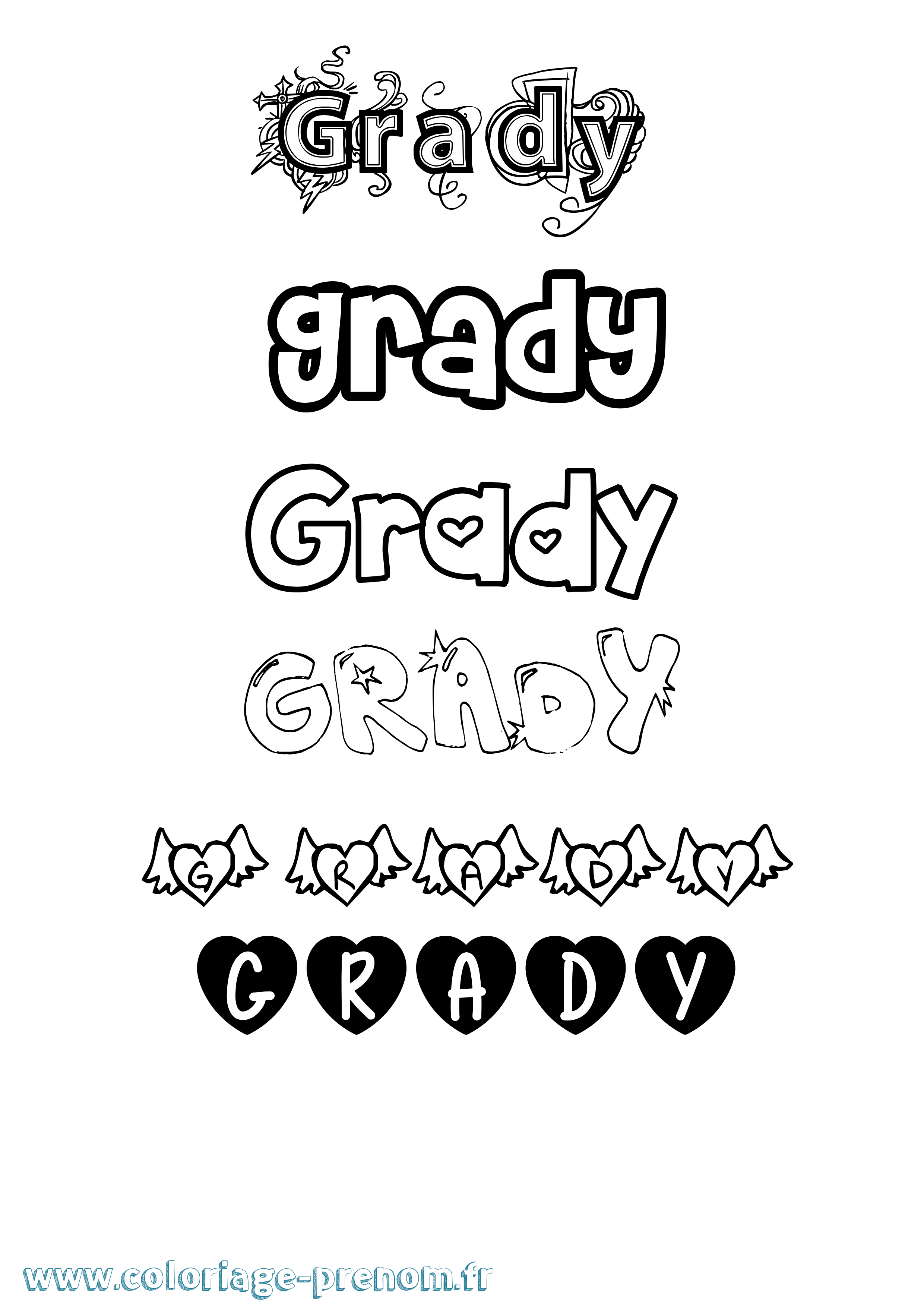 Coloriage prénom Grady Girly