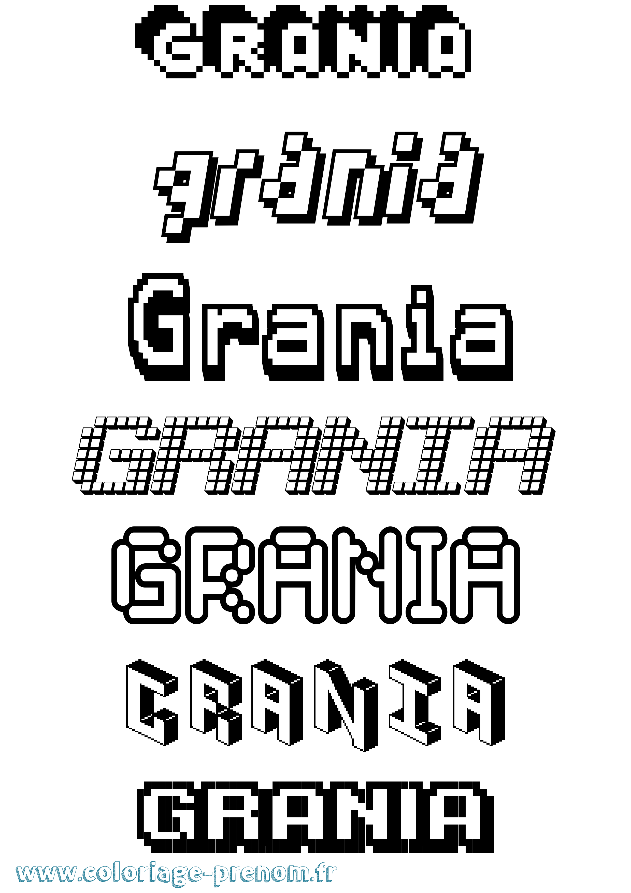Coloriage prénom Grania Pixel