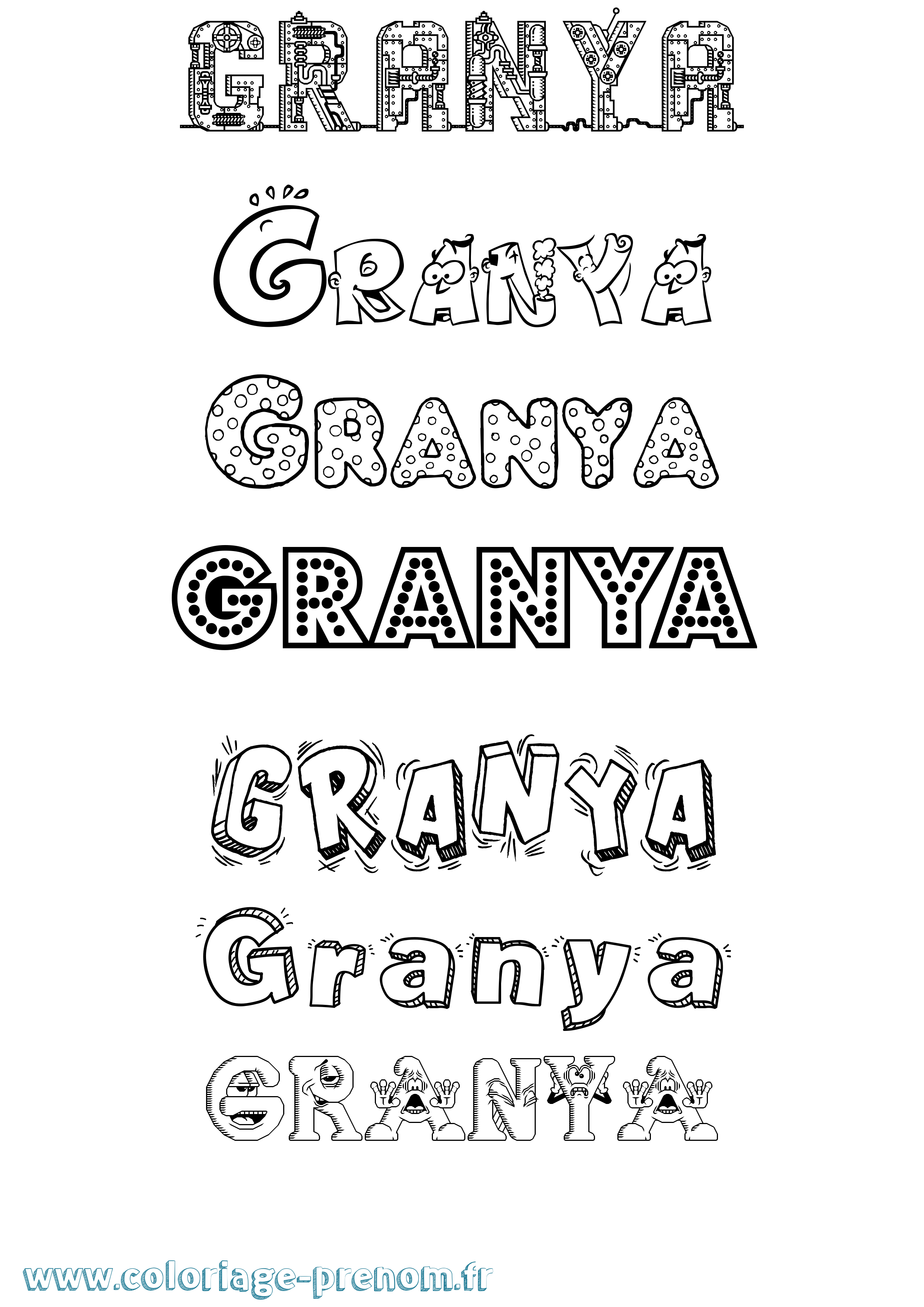 Coloriage prénom Granya Fun