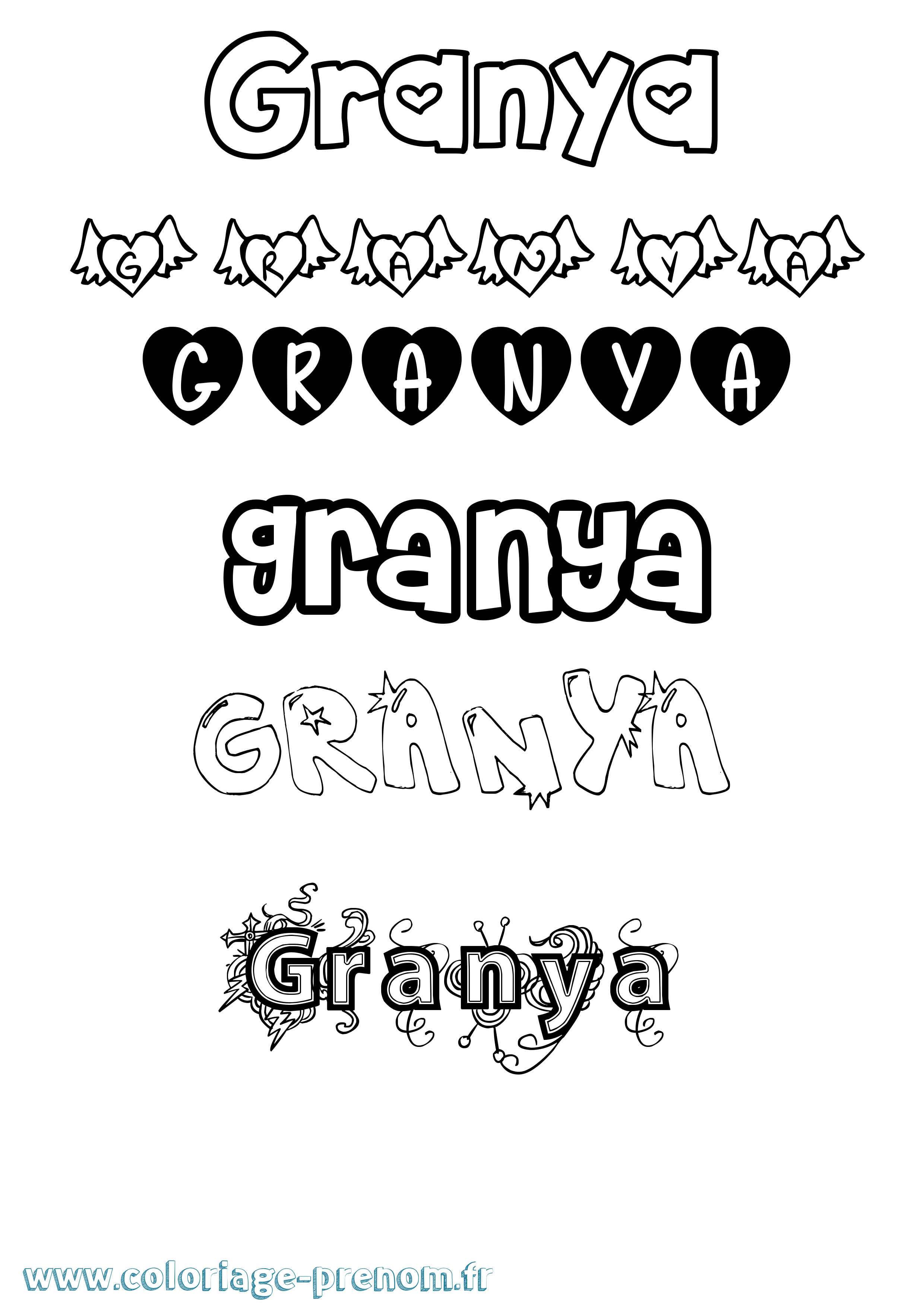 Coloriage prénom Granya Girly