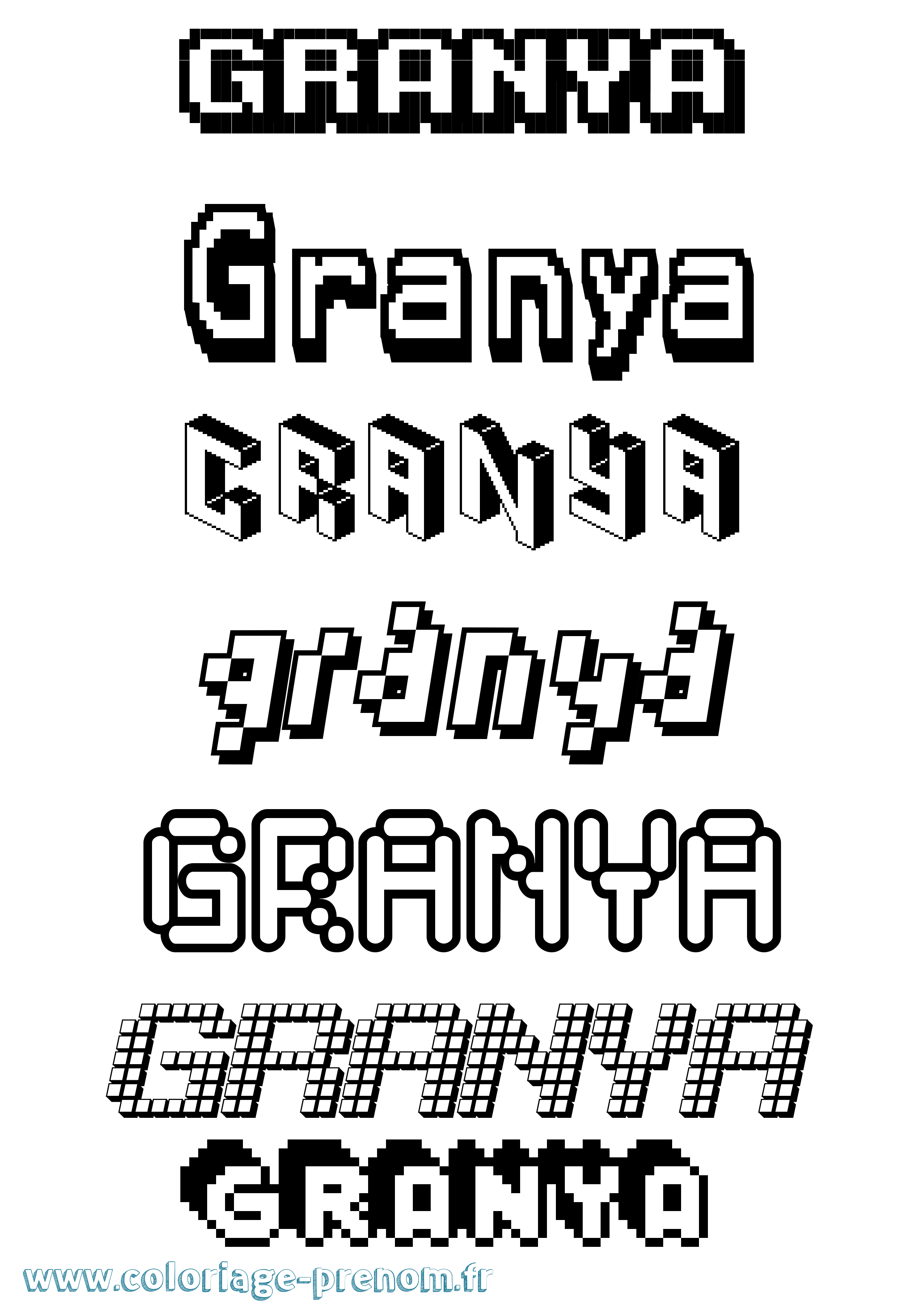 Coloriage prénom Granya Pixel