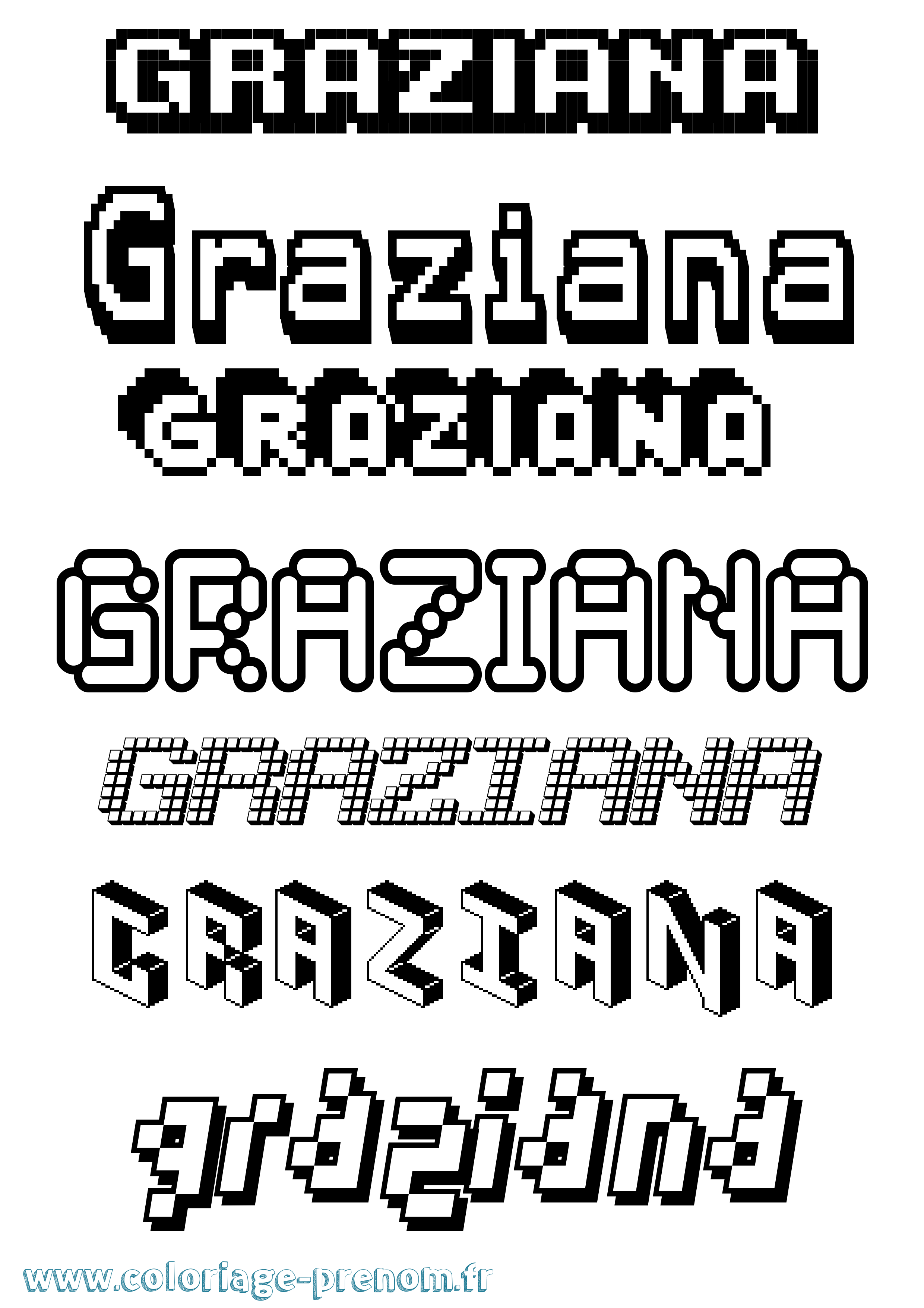 Coloriage prénom Graziana Pixel