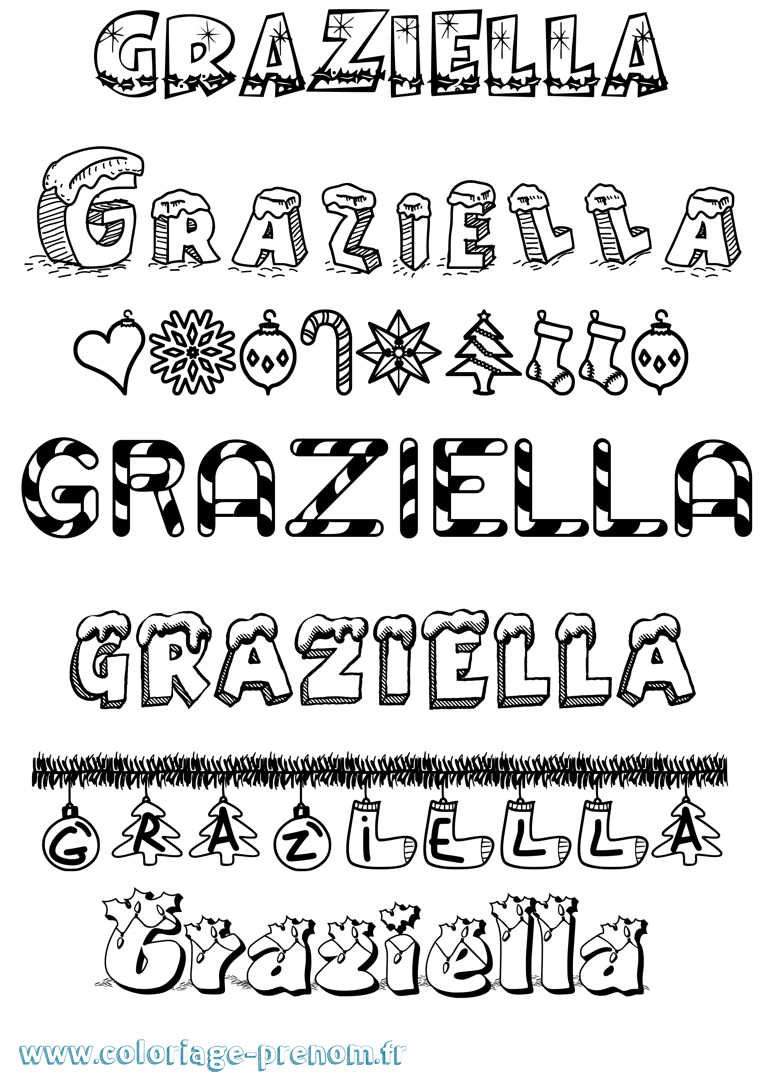 Coloriage prénom Graziella Noël