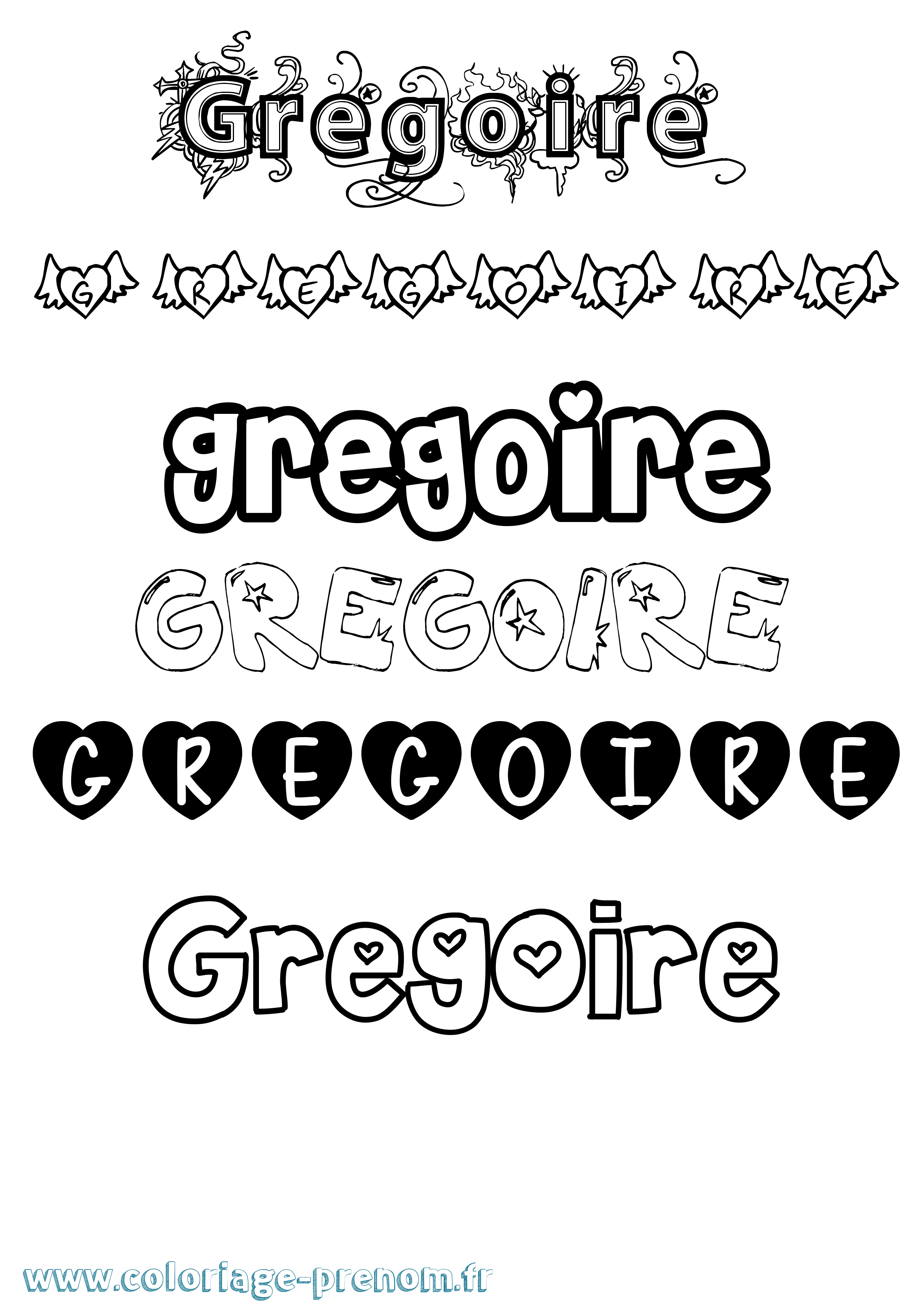 Coloriage prénom Gregoire Girly