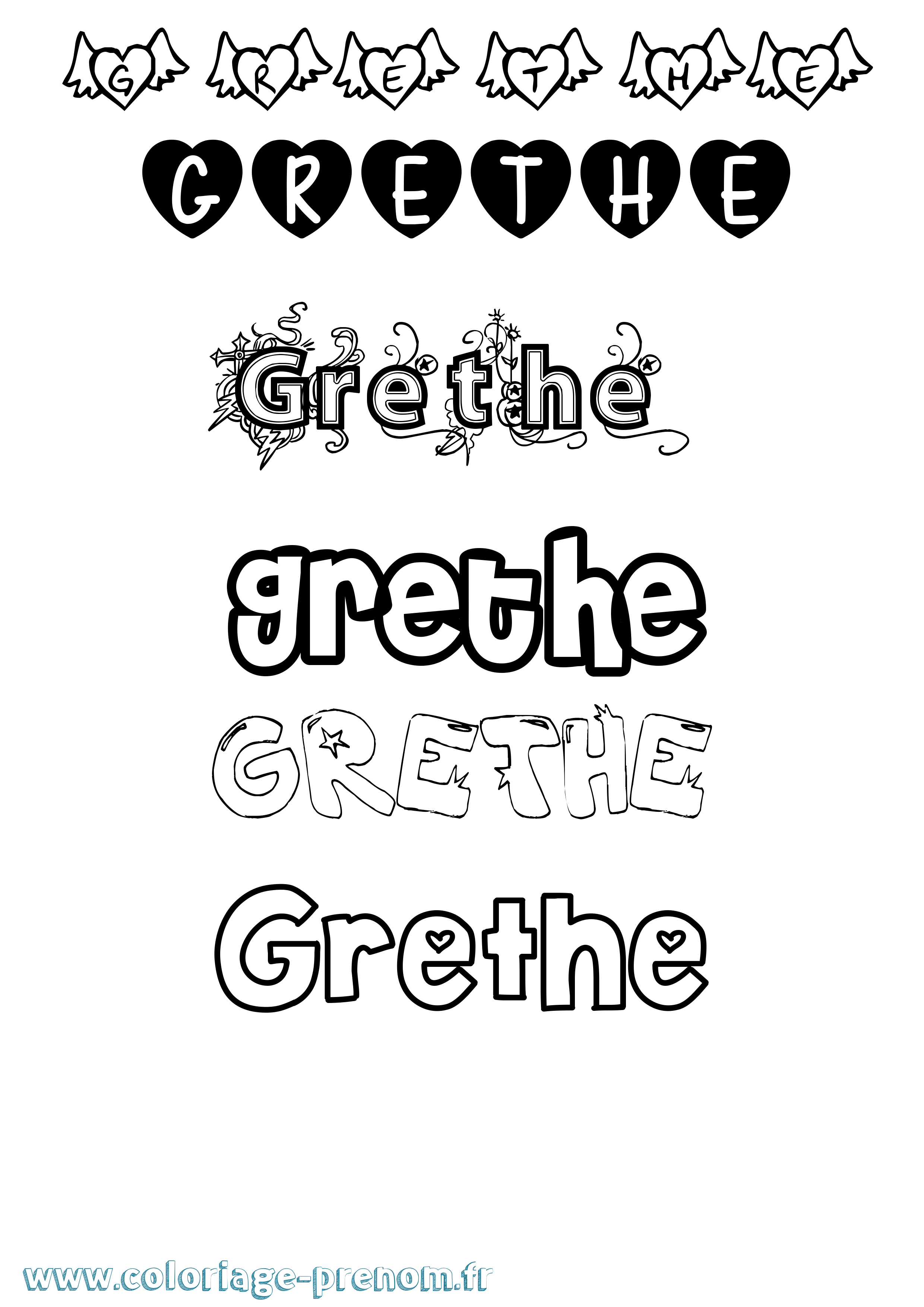Coloriage prénom Grethe Girly