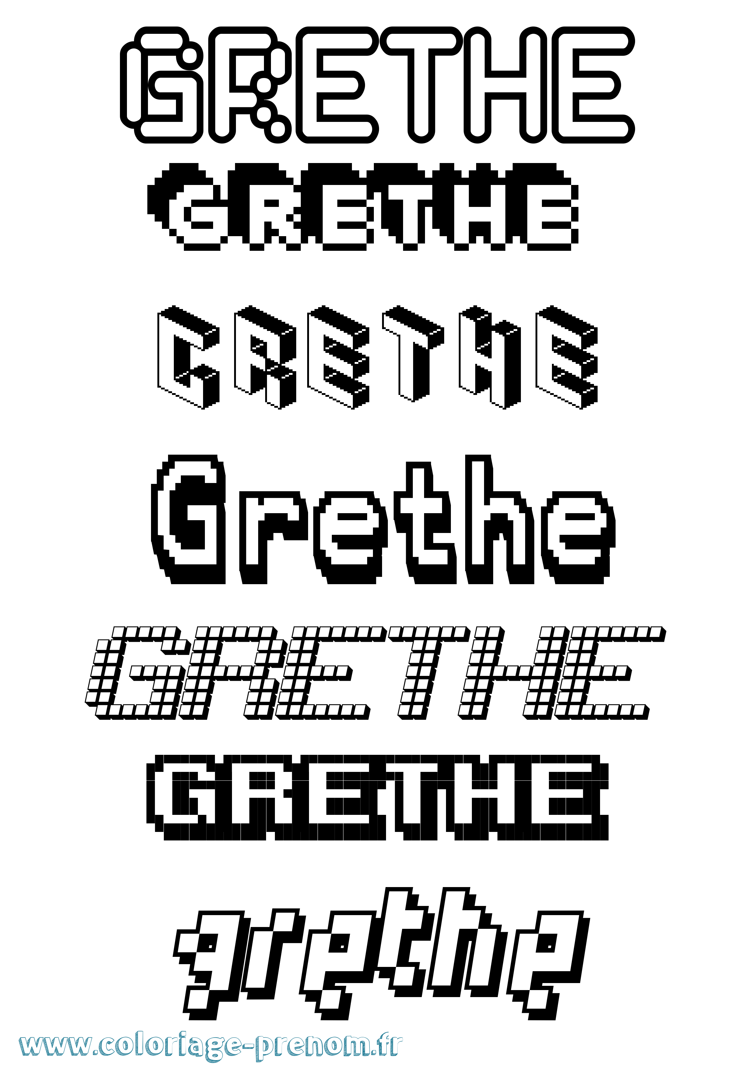 Coloriage prénom Grethe Pixel