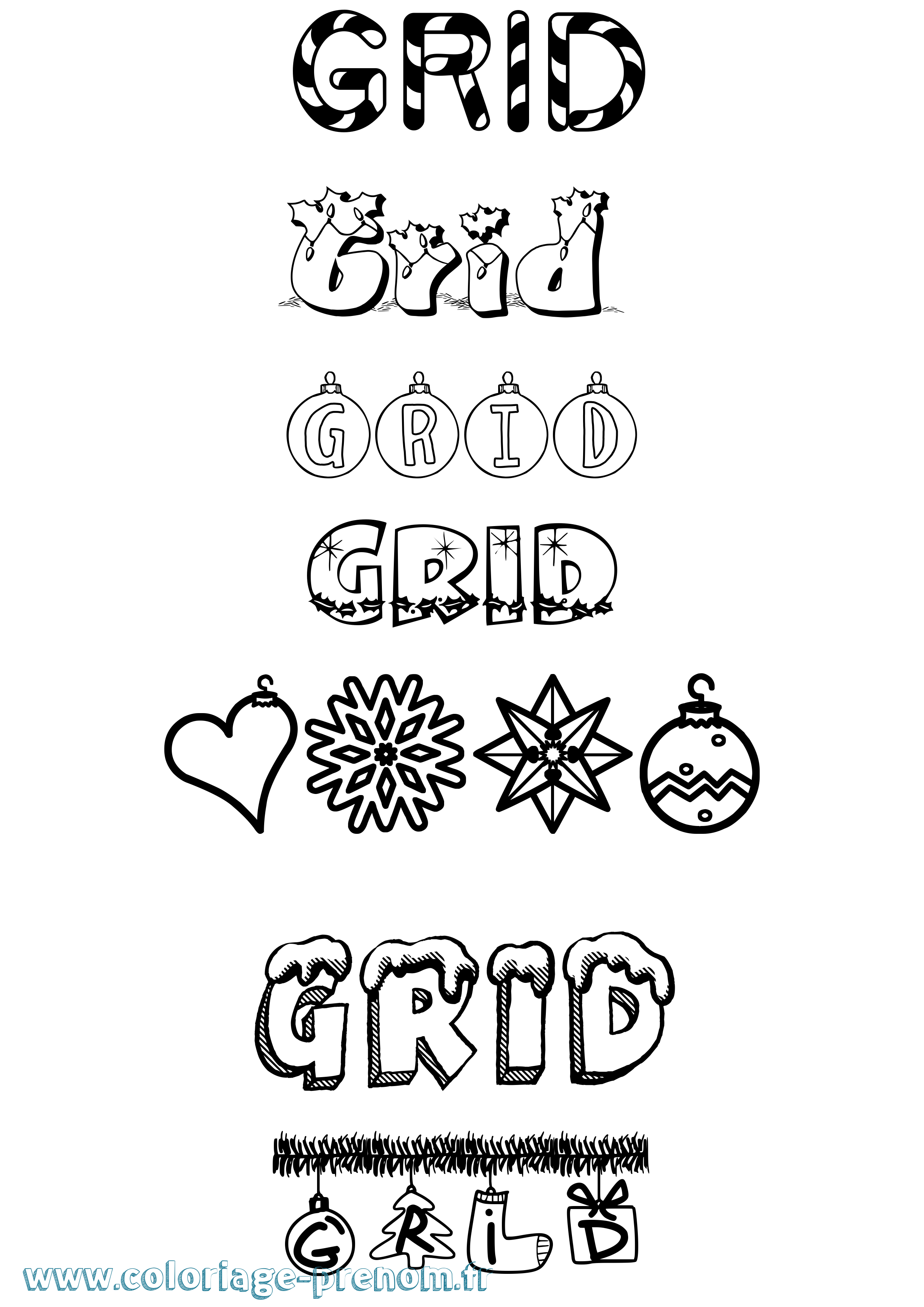 Coloriage Grid Noël Coloriage prénom Grid Noël